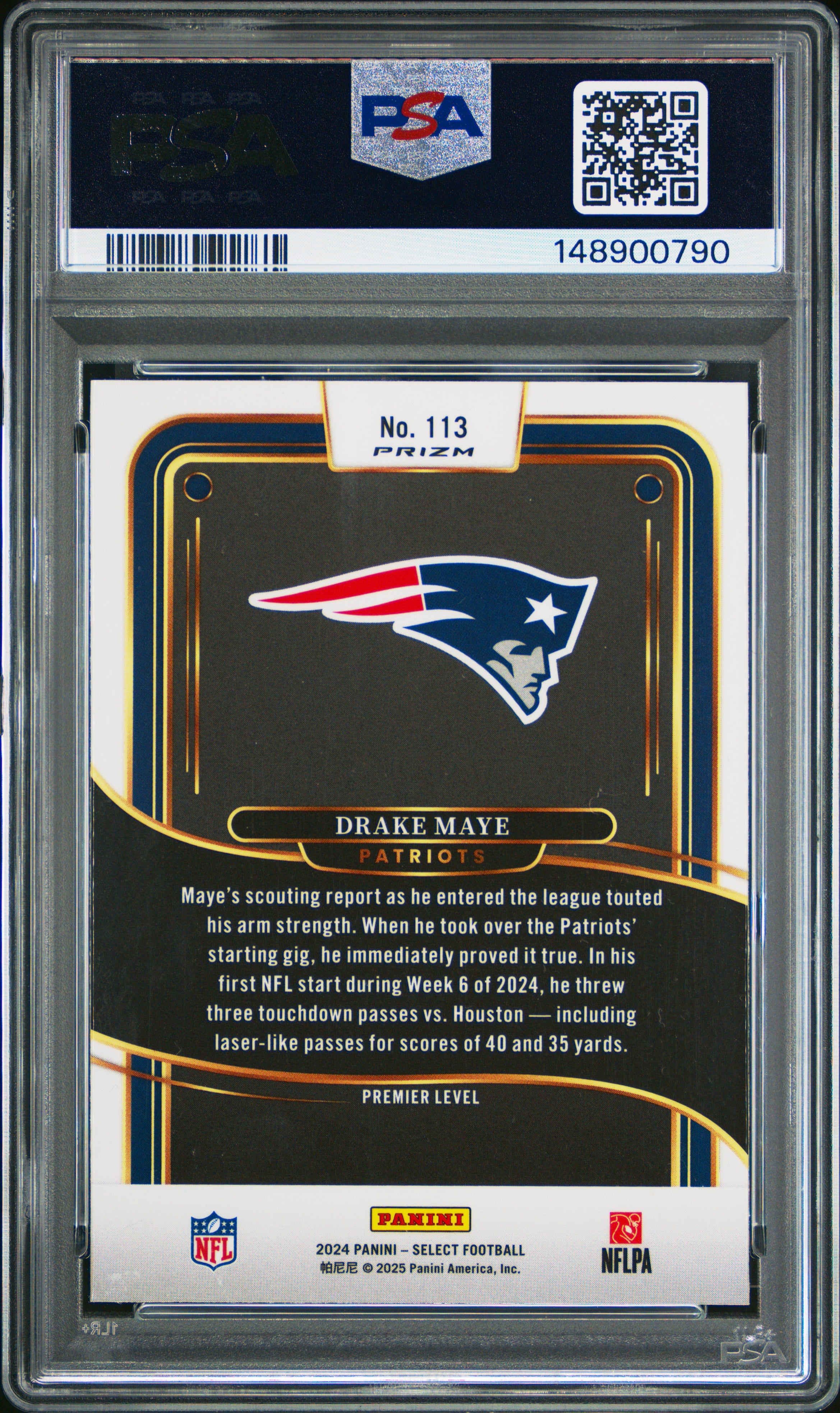 2024 Panini Select #113 Drake Maye Black & Green Shock PSA 9