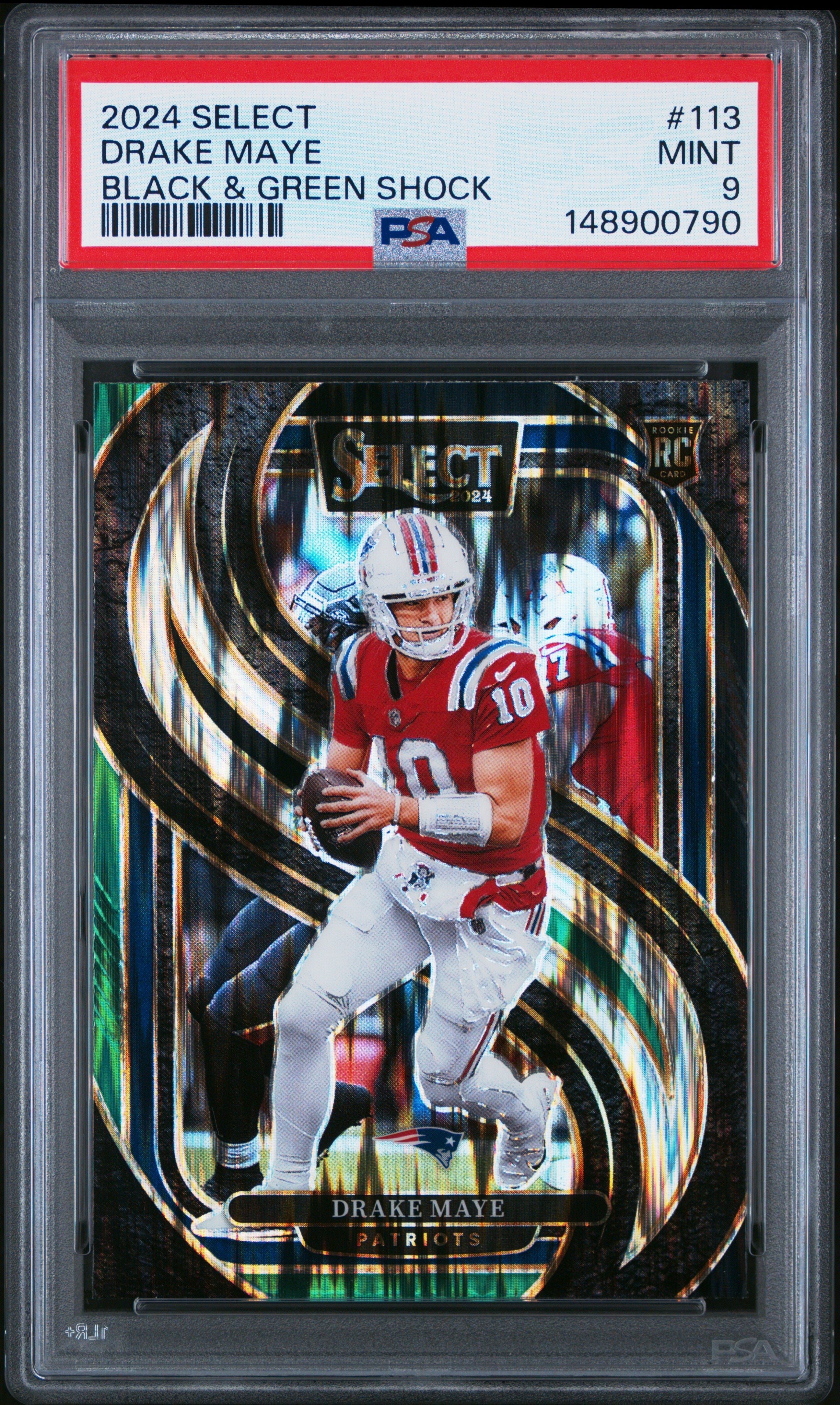 2024 Panini Select #113 Drake Maye Black & Green Shock PSA 9
