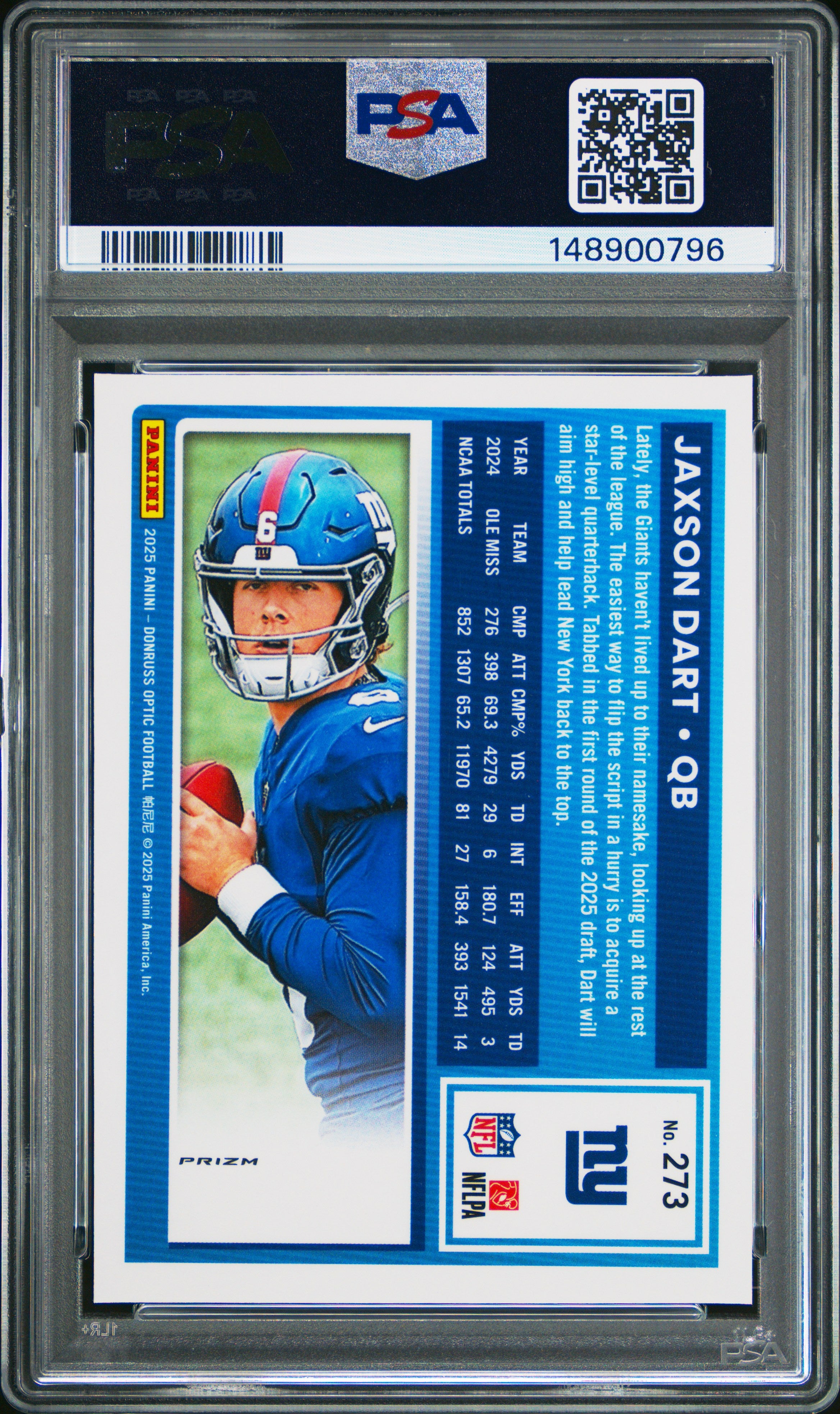 2025 Panini Donruss Optic #273 Jaxson Dart Purple Shock PSA 9
