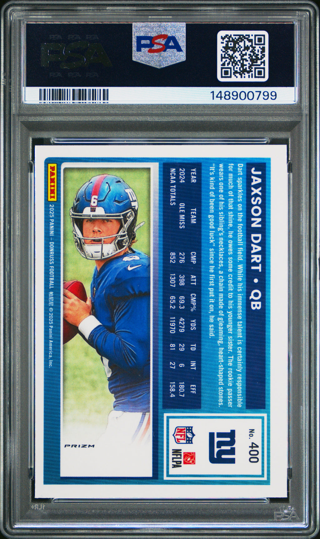 2025 Panini Donruss #400 Jaxson Dart Optic Preview-Pink PSA 9