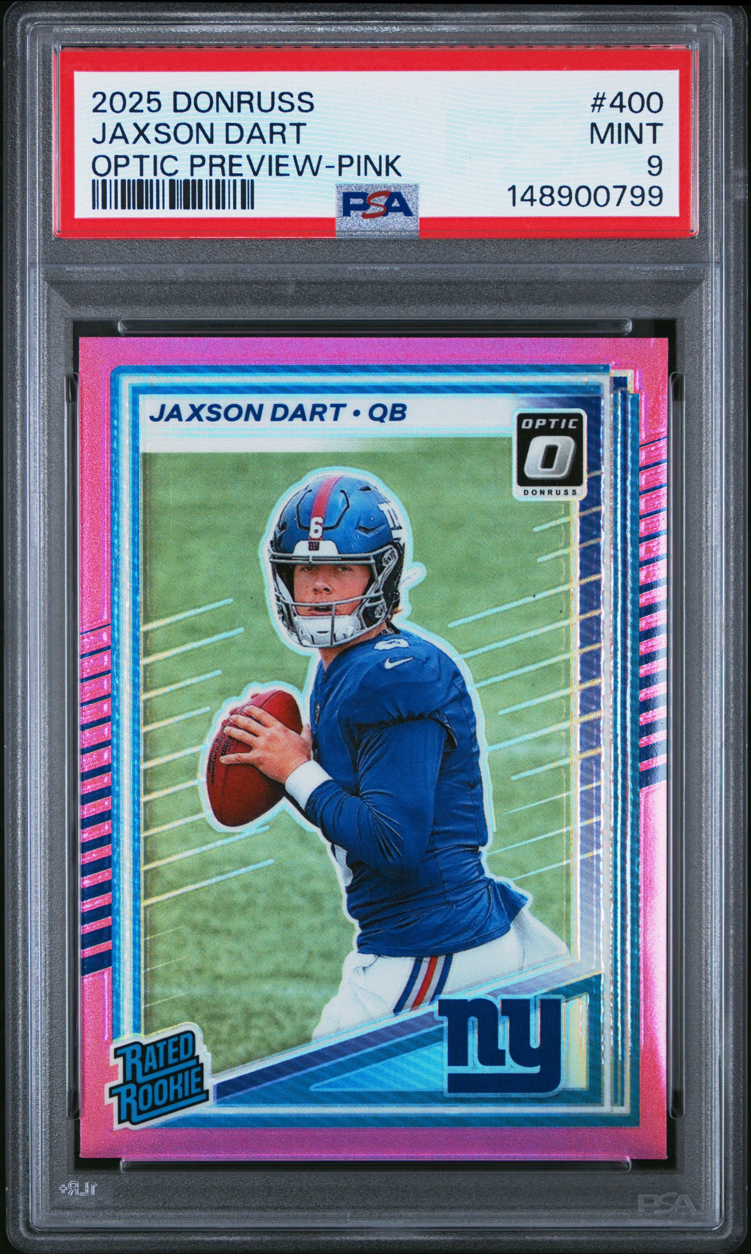 2025 Panini Donruss #400 Jaxson Dart Optic Preview-Pink PSA 9
