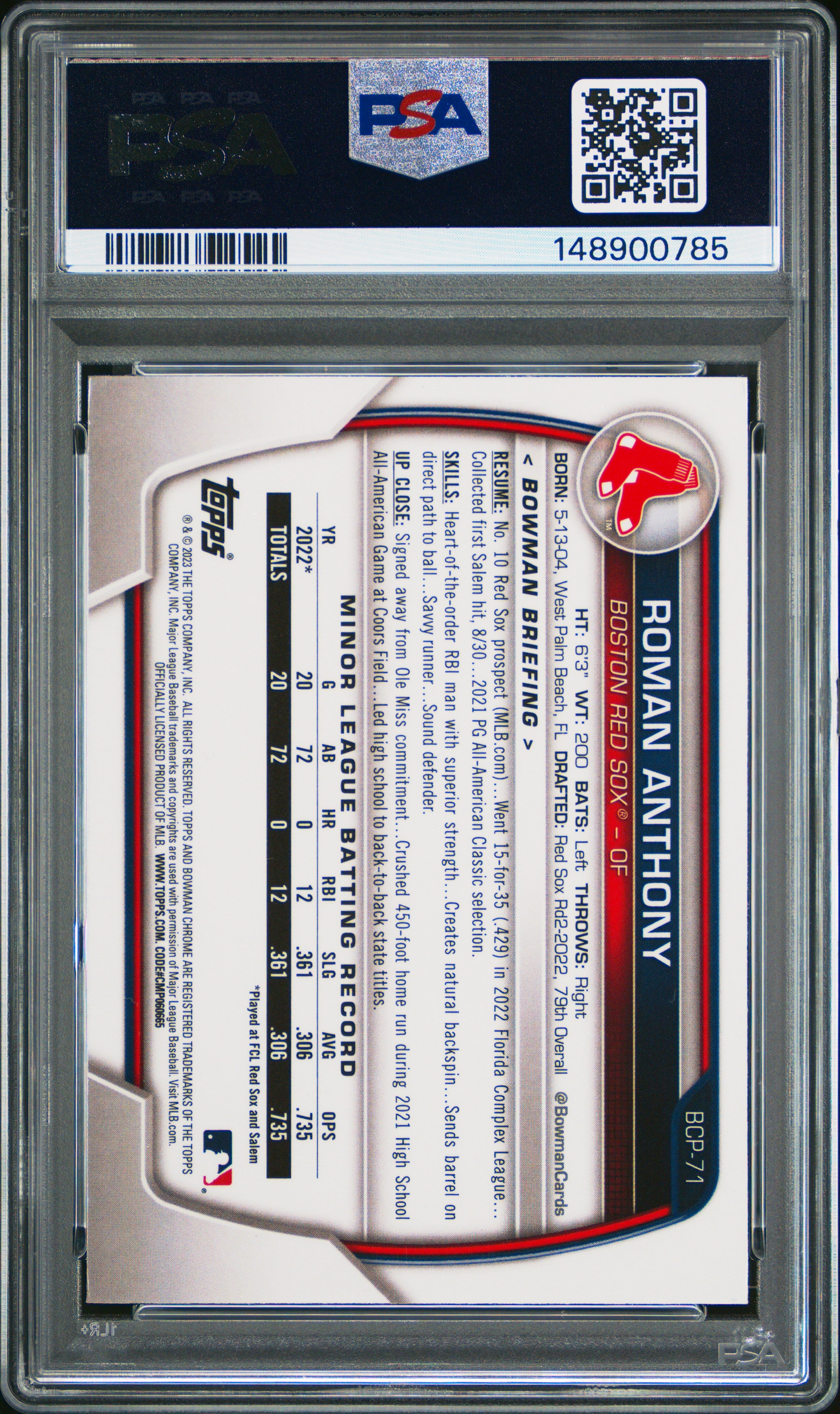 2023 Bowman Chrome Prospects #BCP71 Roman Anthony Chrome Prospects PSA 9
