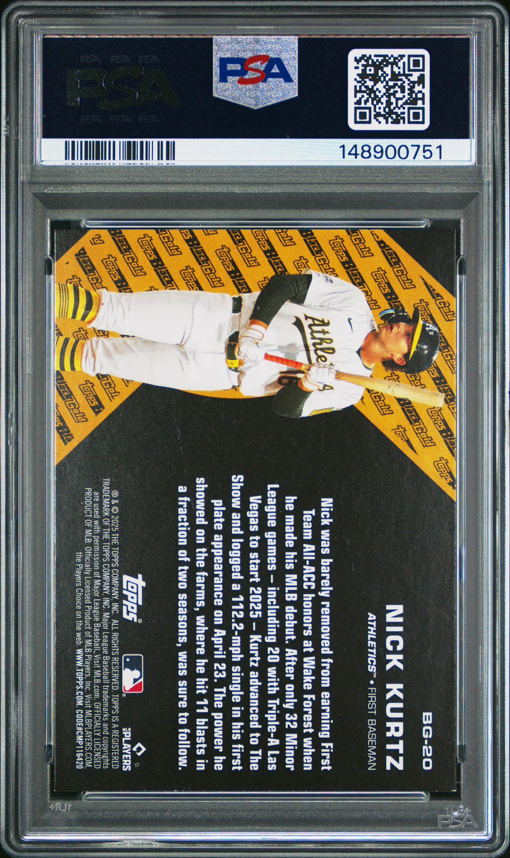 2025 Topps Update Topps Black Gold #20 Nick Kurtz PSA 9