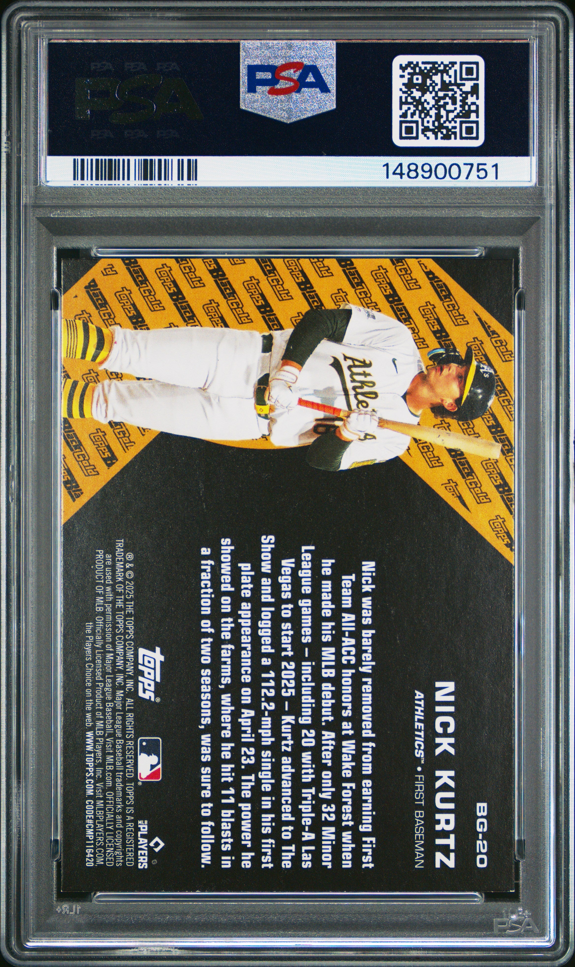 2025 Topps Update Topps Black Gold #20 Nick Kurtz PSA 9