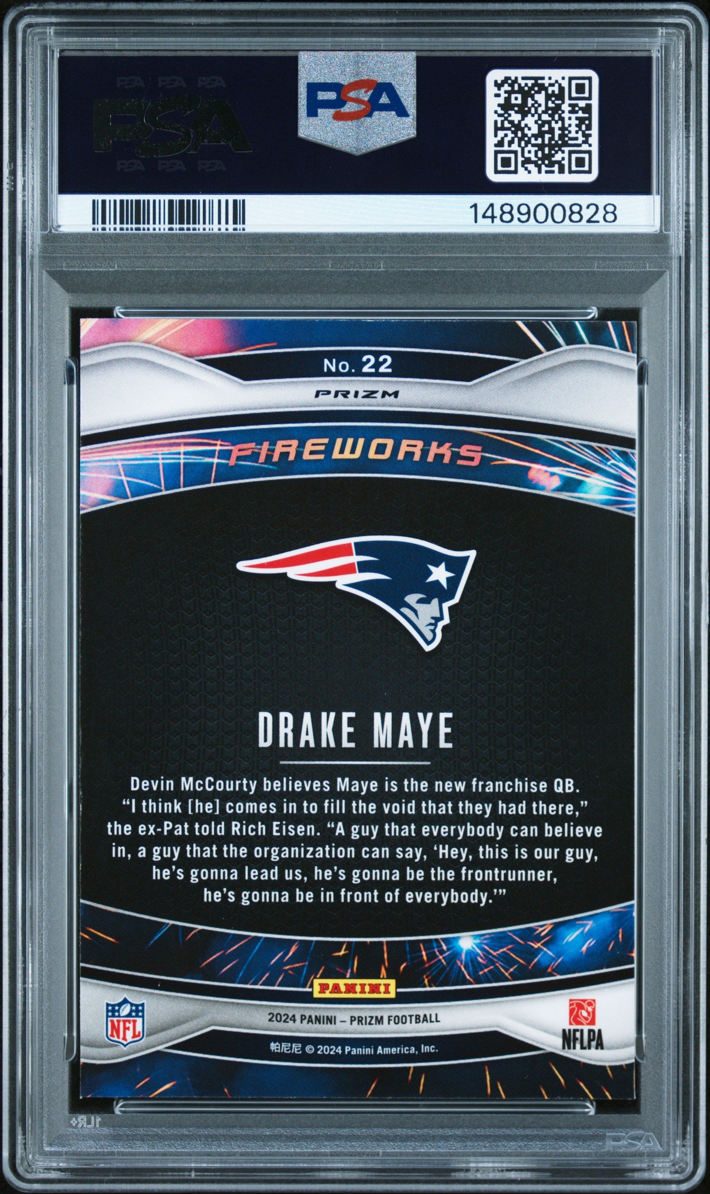 2024 Panini Prizm Fireworks #22 Drake Maye Fireworks-Green Ice PSA 9