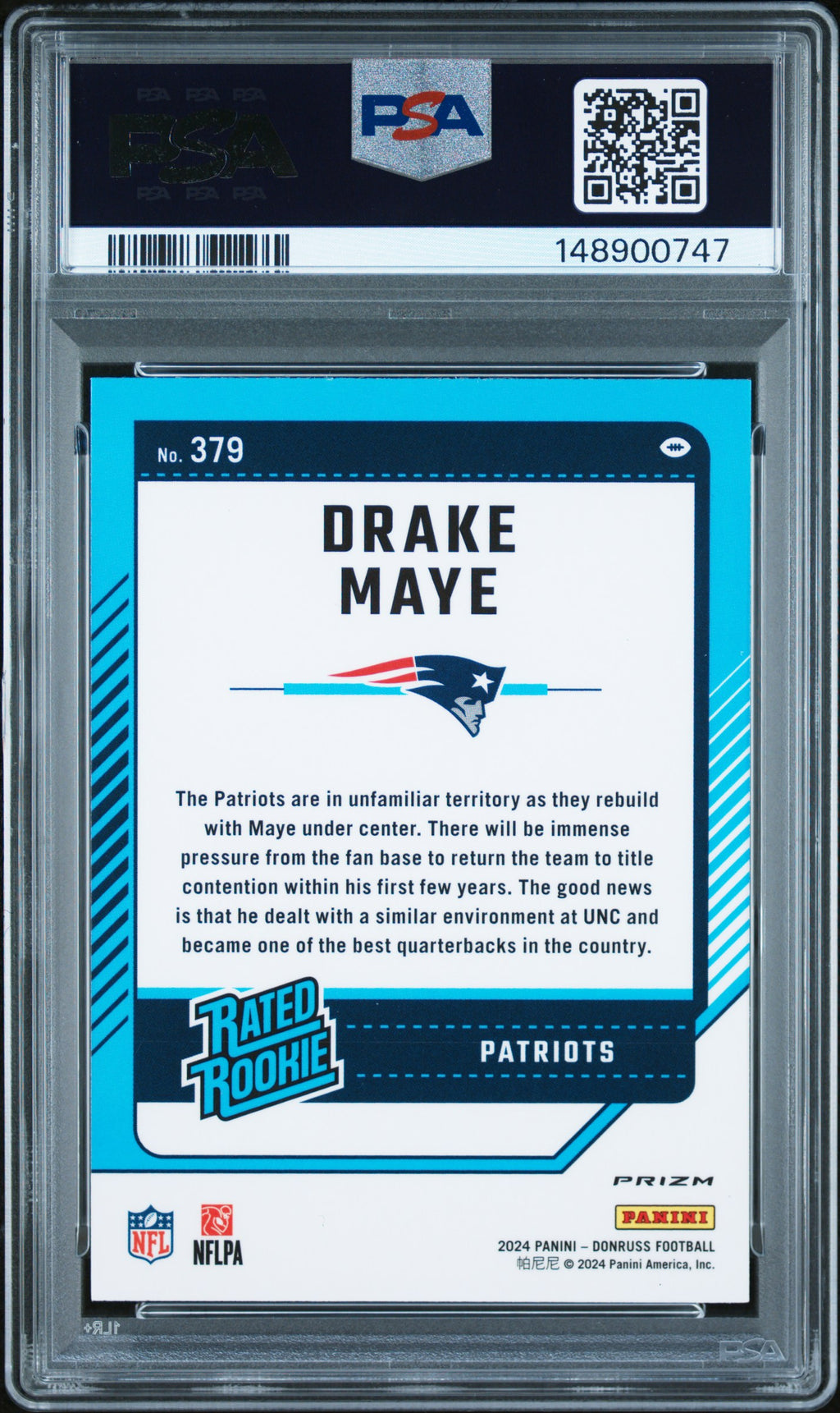 2024 Panini Donruss #379 Drake Maye Optic Preview-Red Wave PSA 9