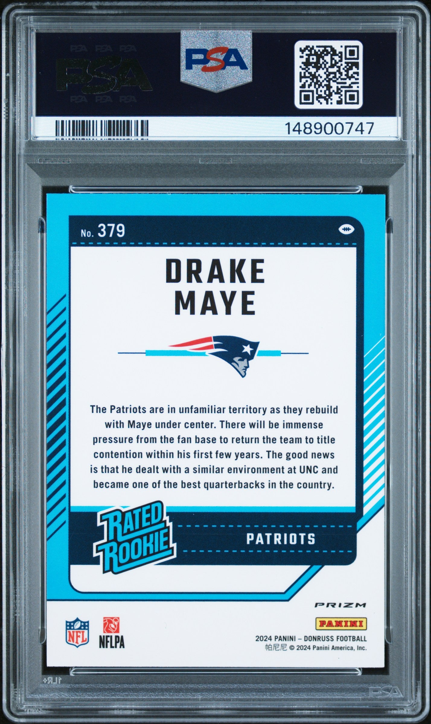 2024 Panini Donruss #379 Drake Maye Optic Preview-Red Wave PSA 9