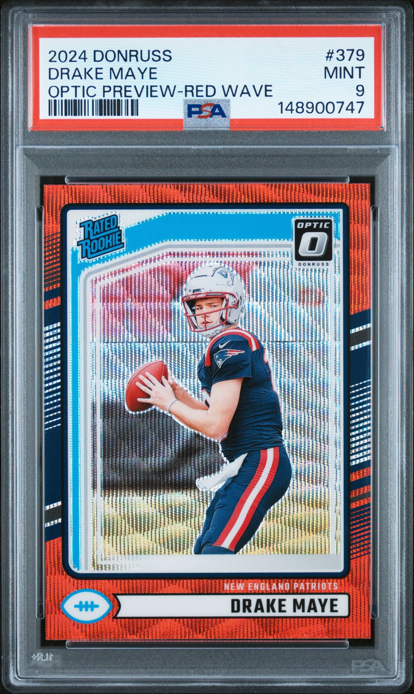 2024 Panini Donruss #379 Drake Maye Optic Preview-Red Wave PSA 9