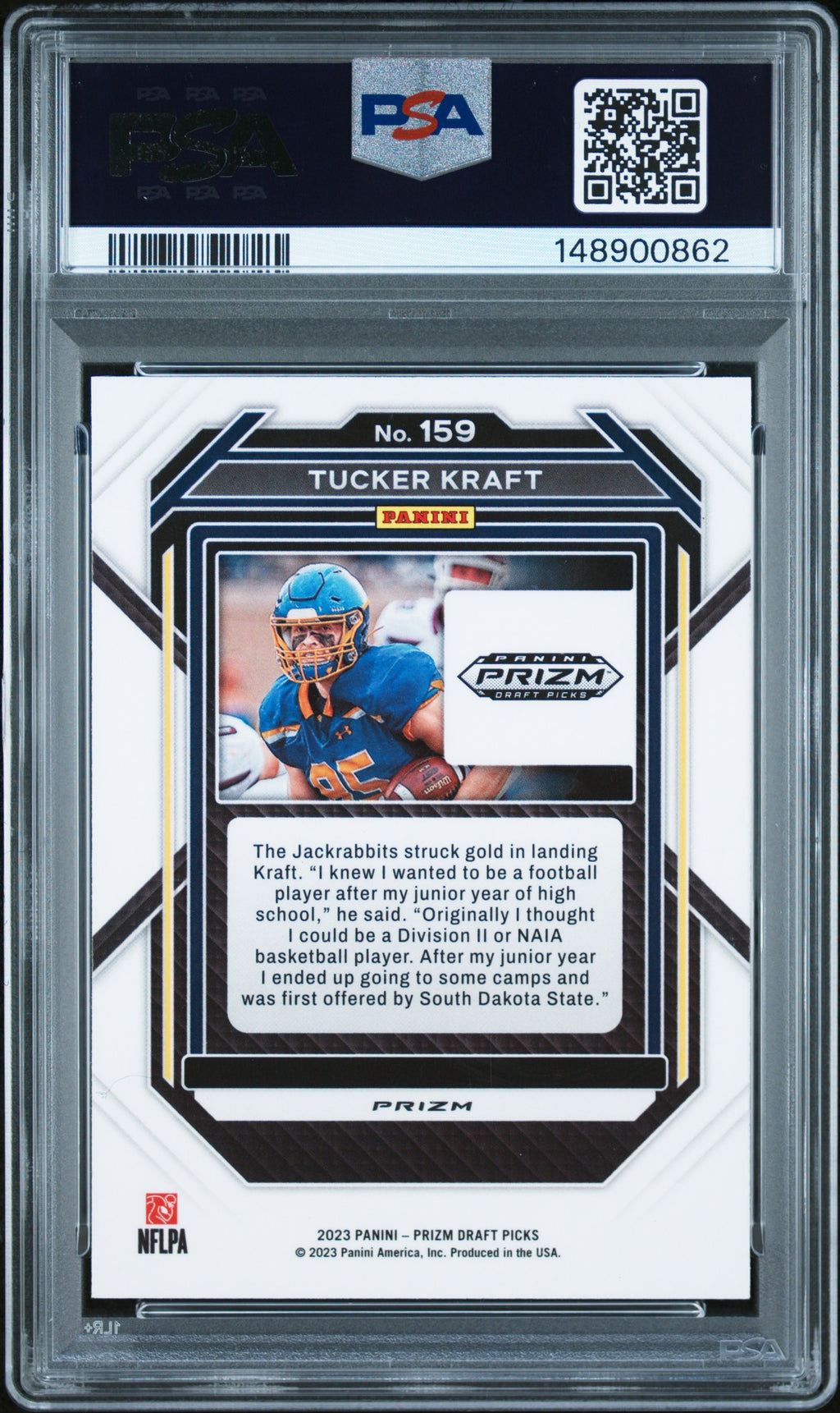 2023 Panini Prizm Draft Picks #159 Tucker Kraft Snakeskin Prizm PSA 9