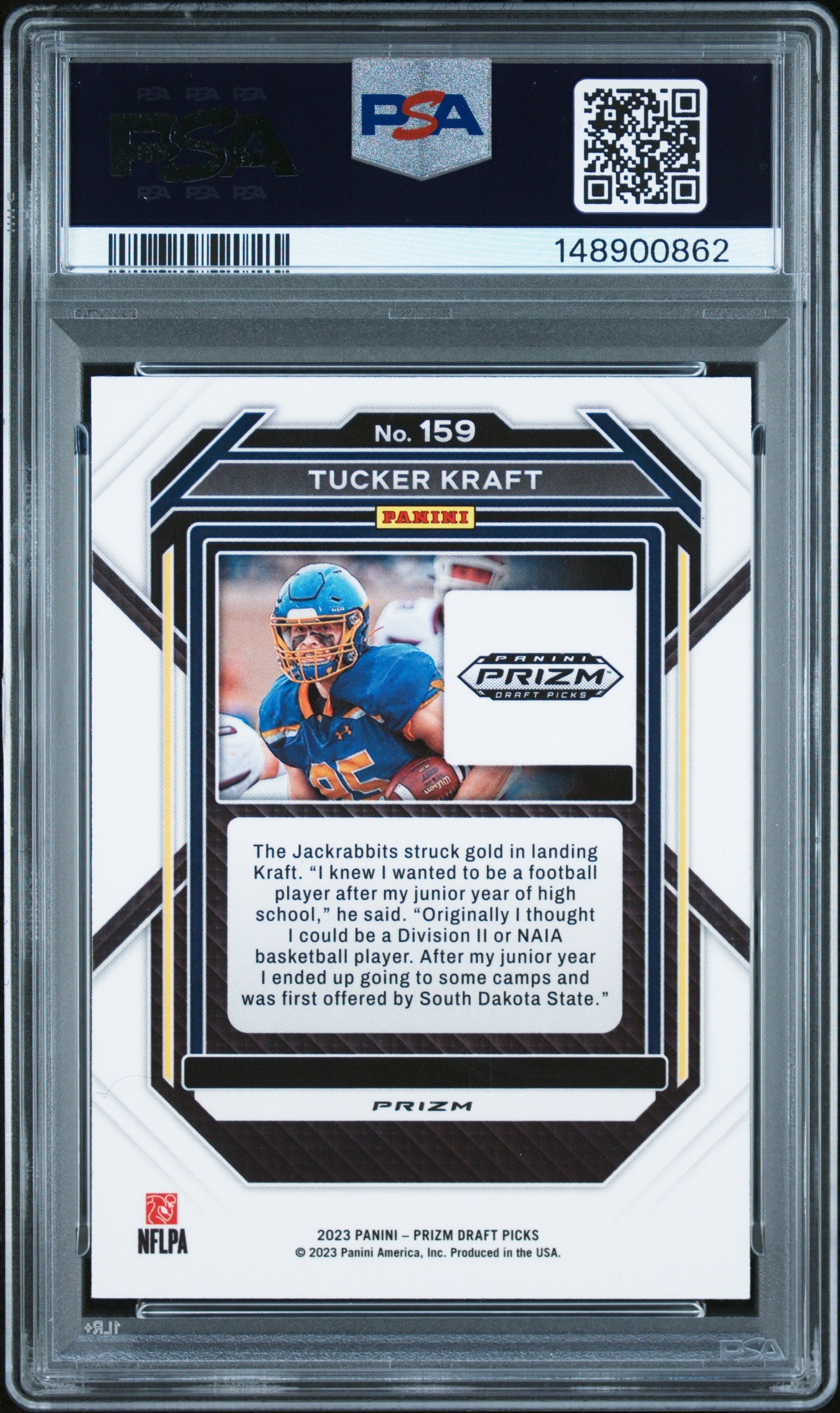 2023 Panini Prizm Draft Picks #159 Tucker Kraft Snakeskin Prizm PSA 9