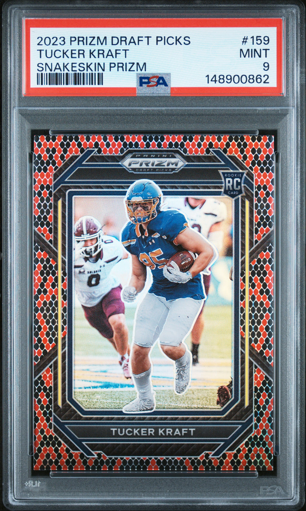 2023 Panini Prizm Draft Picks #159 Tucker Kraft Snakeskin Prizm PSA 9