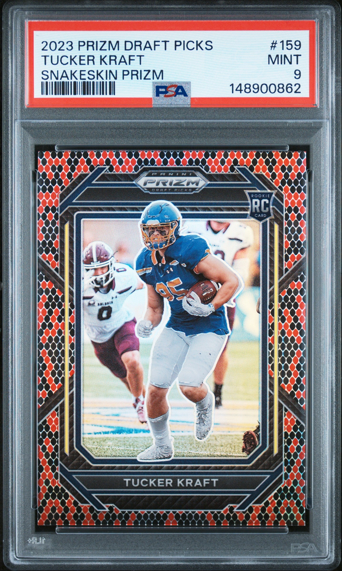 2023 Panini Prizm Draft Picks #159 Tucker Kraft Snakeskin Prizm PSA 9