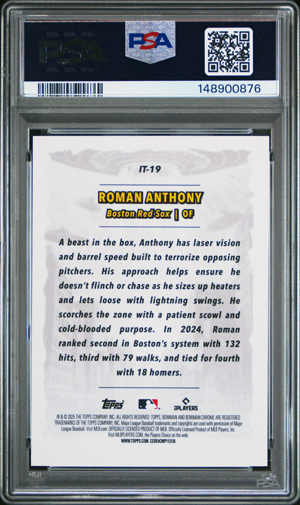 2025 Bowman Chrome It Came To The League #IT-19 Roman Anthony PSA 9