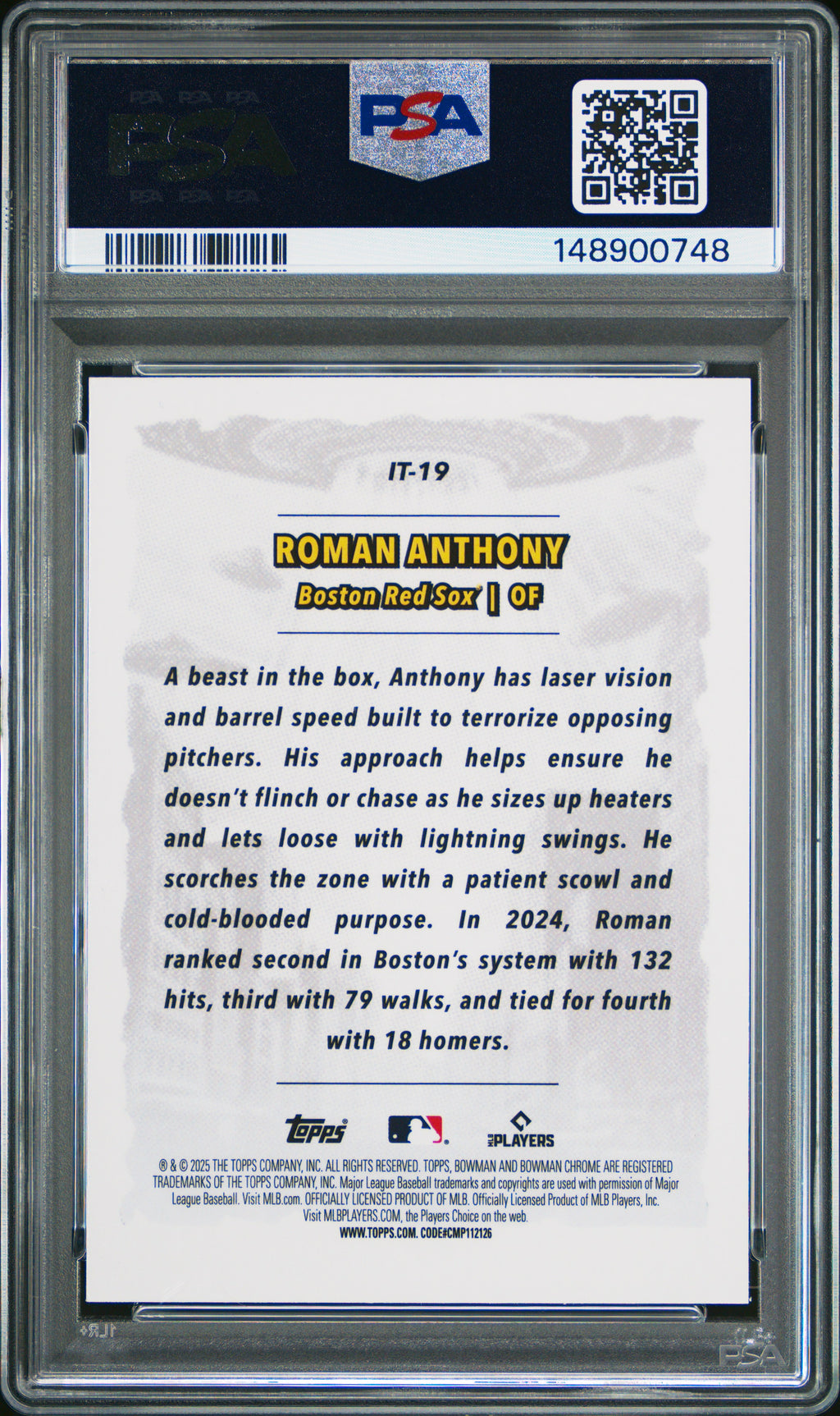 2025 Bowman Chrome It Came To The League #IT-19 Roman Anthony PSA 8.5