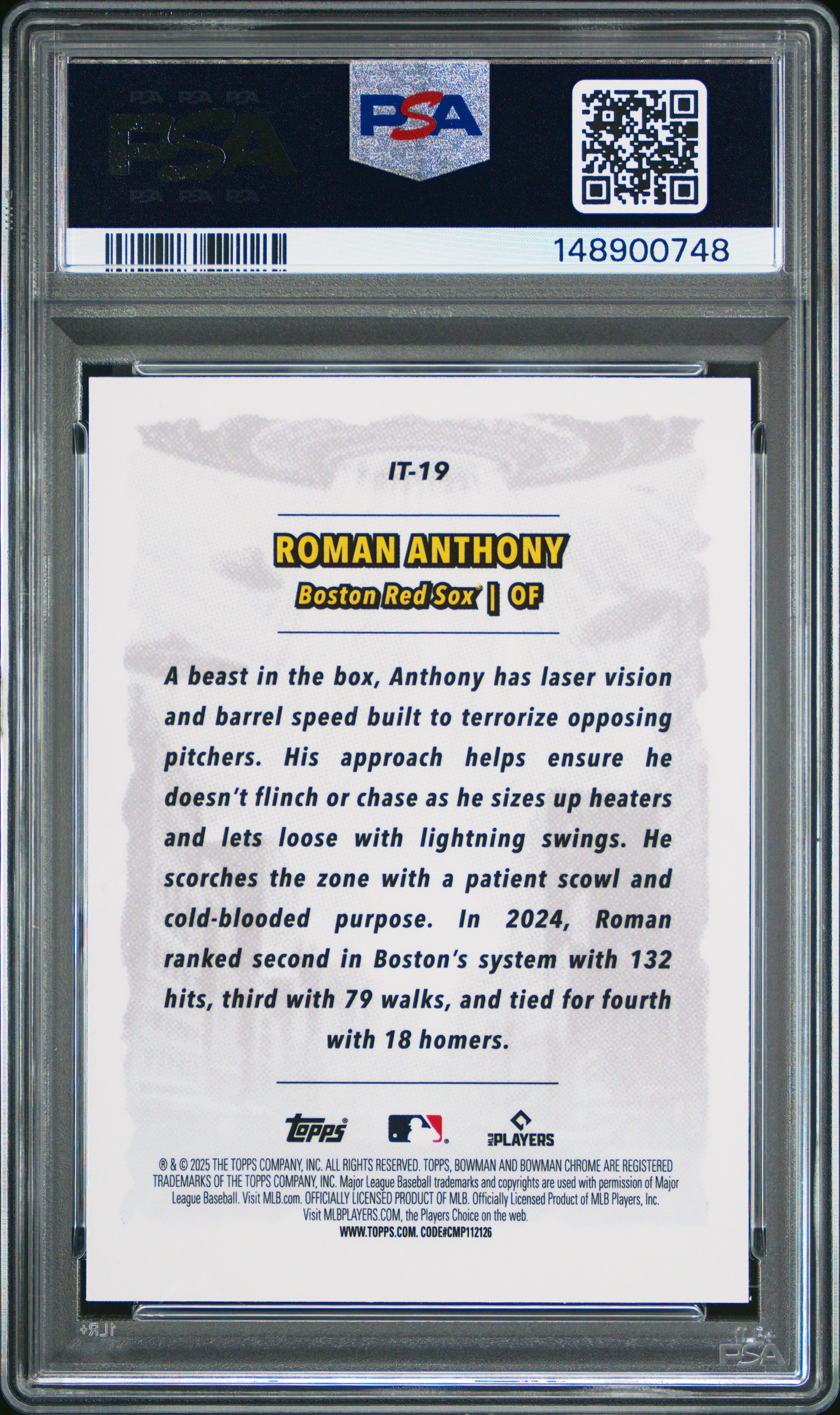 2025 Bowman Chrome It Came To The League #IT-19 Roman Anthony PSA 8.5