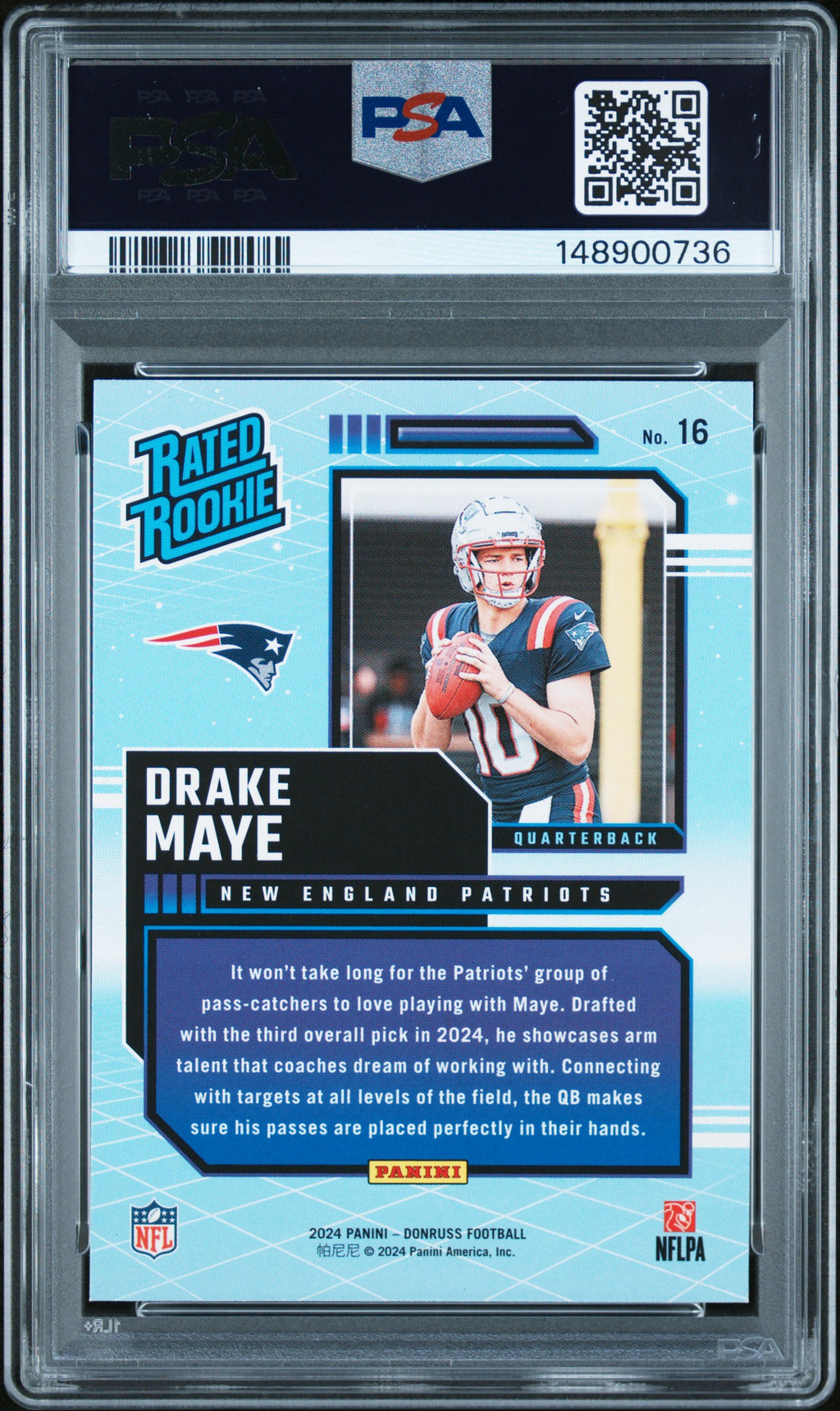 2024 Panini Donruss Rated Rookies Retro #16 Drake Maye PSA 9