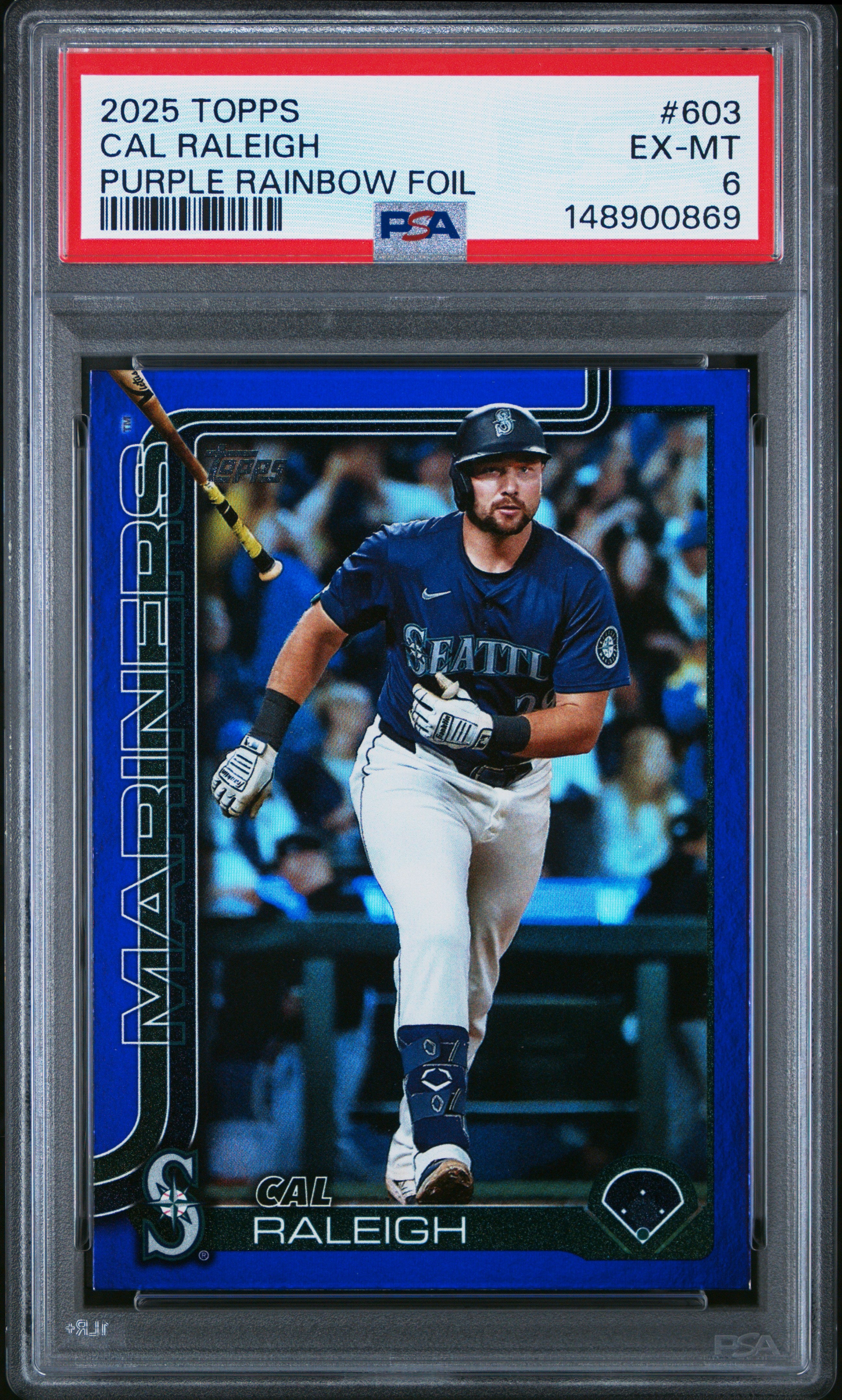 2025 Topps #603 Cal Raleigh Purple Rainbow Foil PSA 6