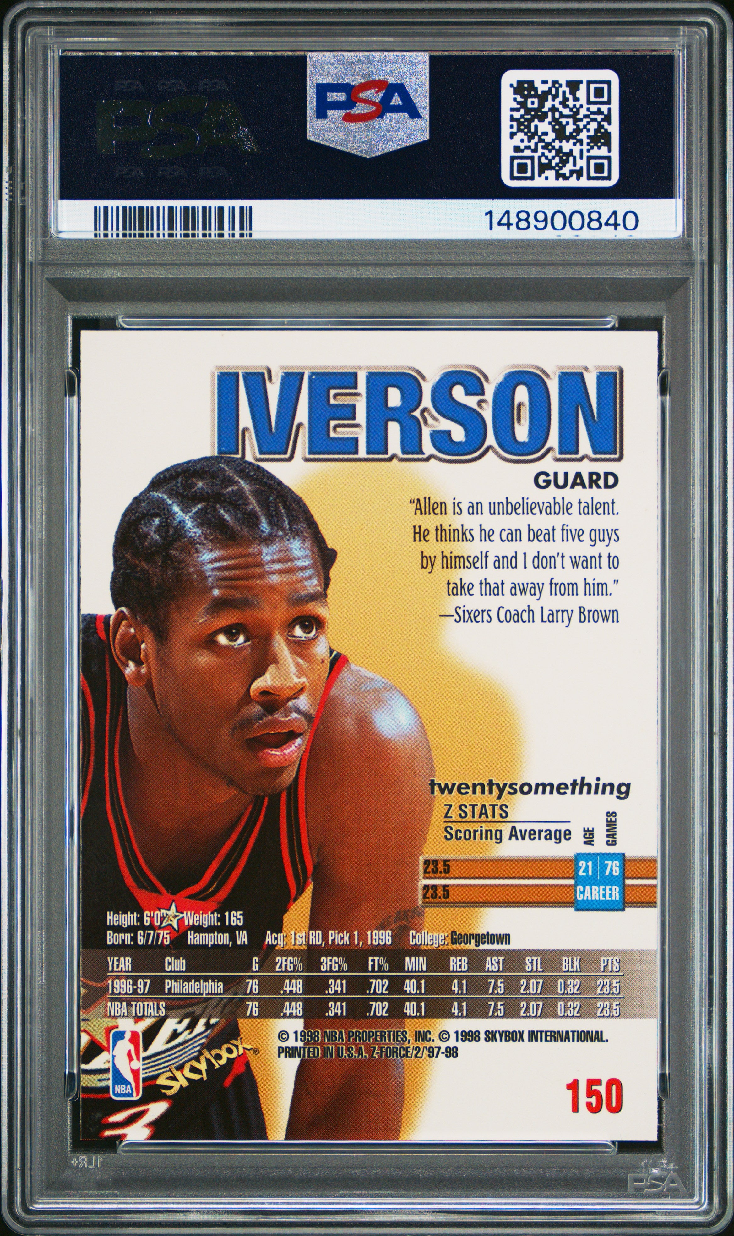 1997 Skybox Z-Force #150 Allen Iverson PSA 6