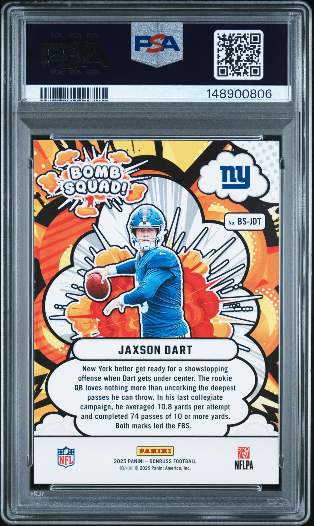2025 Panini Donruss Bomb Squad #BS-JDT Jaxson Dart PSA 9