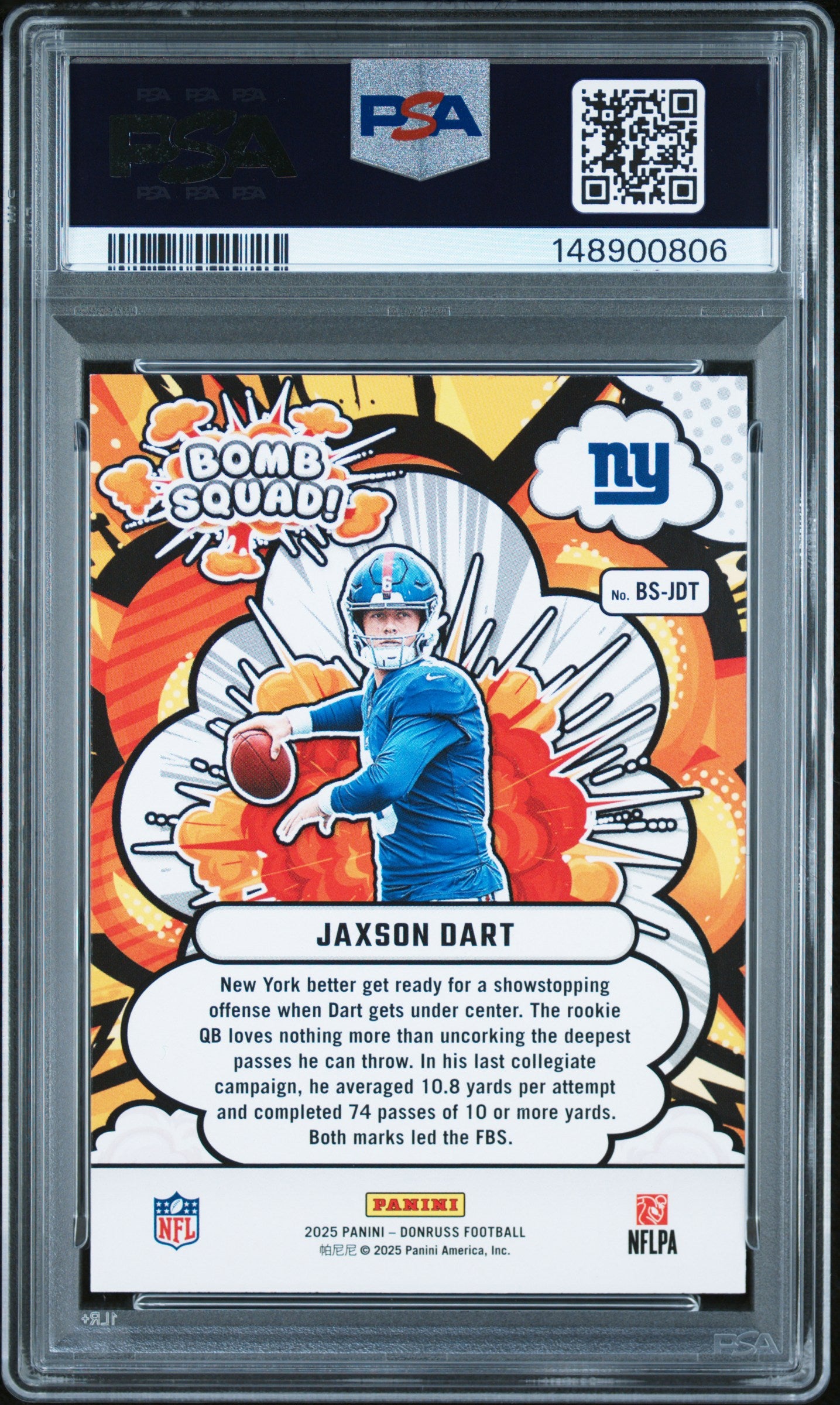 2025 Panini Donruss Bomb Squad #BS-JDT Jaxson Dart PSA 9