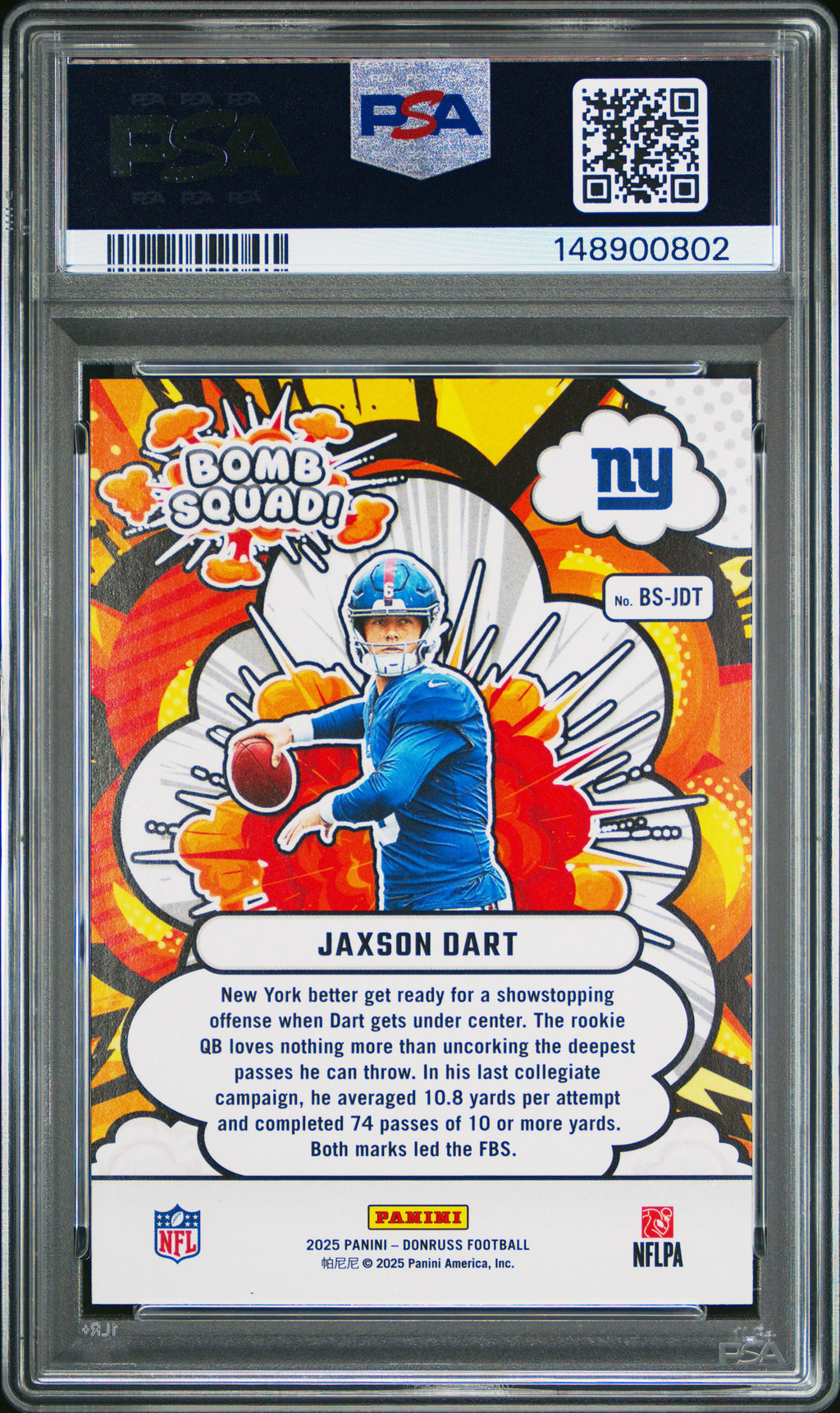 2025 Panini Donruss Bomb Squad #BS-JDT Jaxson Dart PSA 9