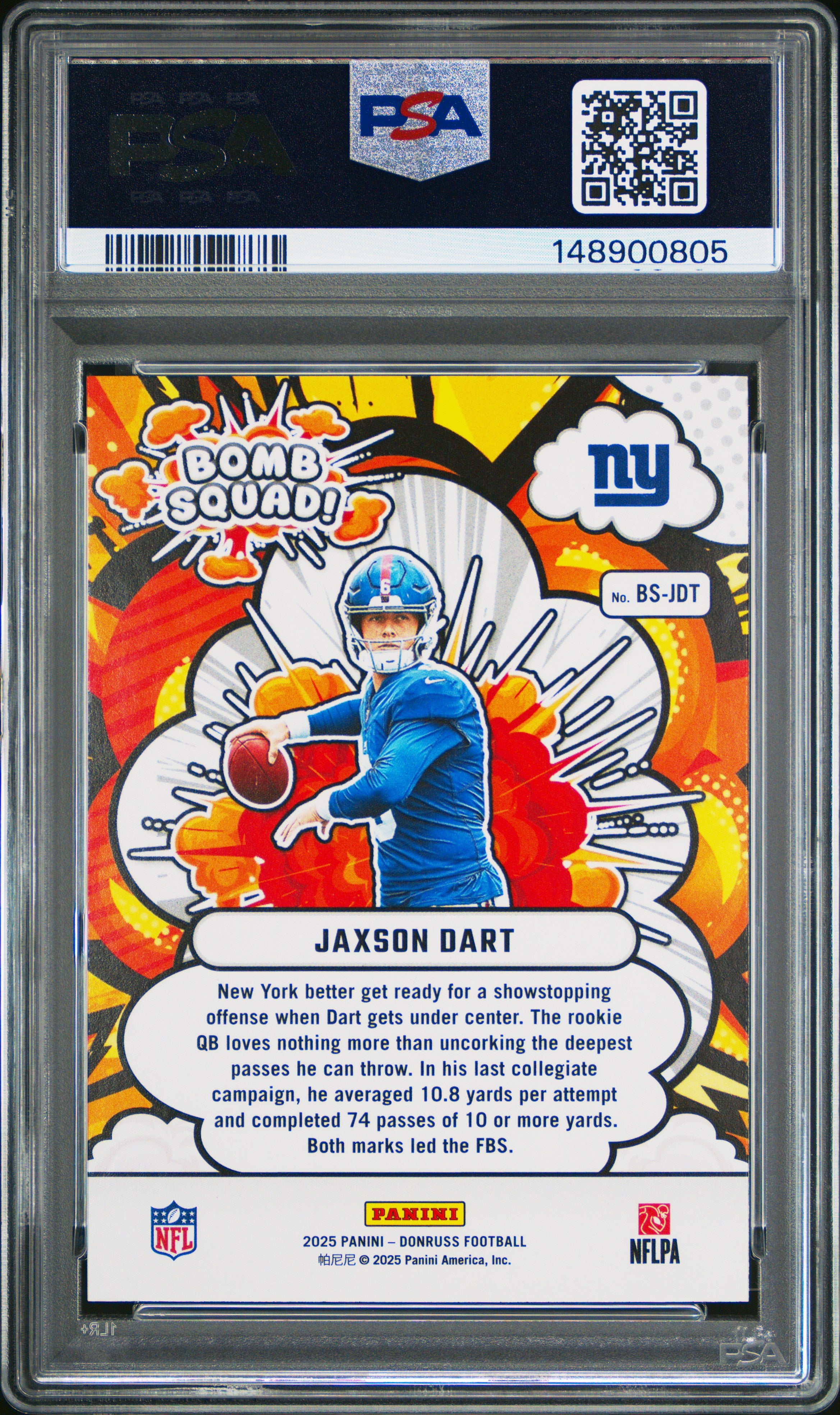 2025 Panini Donruss Bomb Squad #BS-JDT Jaxson Dart PSA 10