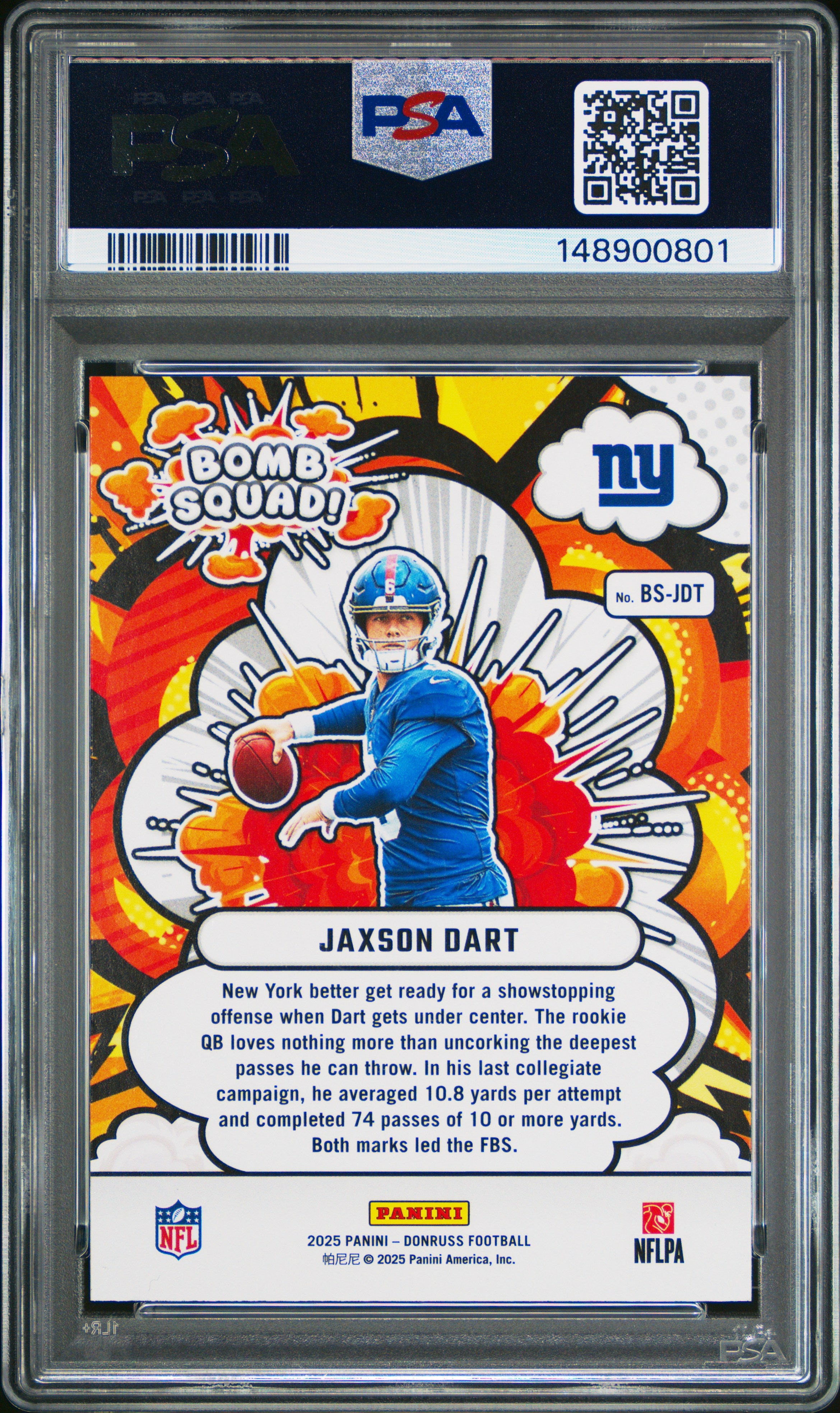 2025 Panini Donruss Bomb Squad #BS-JDT Jaxson Dart PSA 10