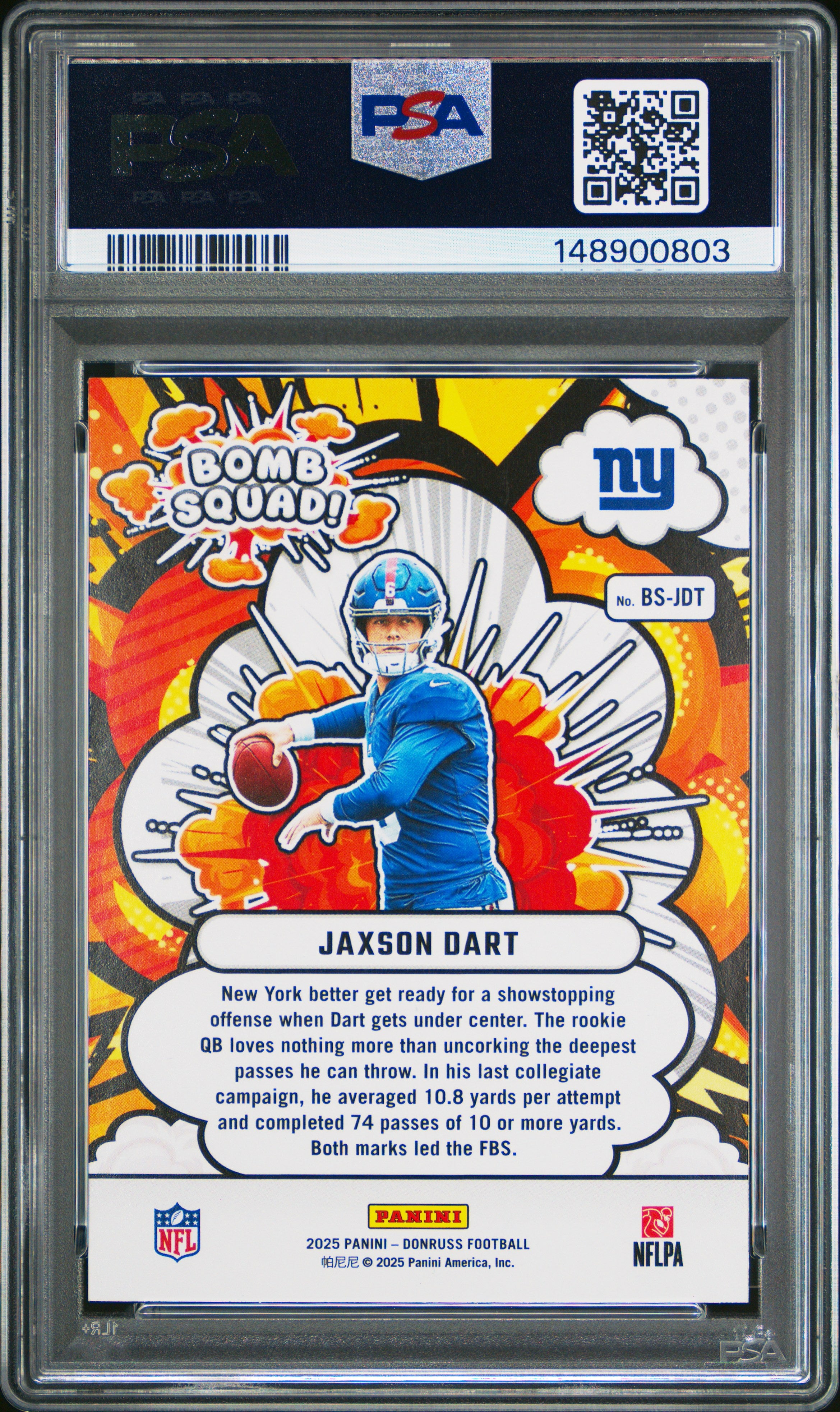 2025 Panini Donruss Bomb Squad #BS-JDT Jaxson Dart PSA 10