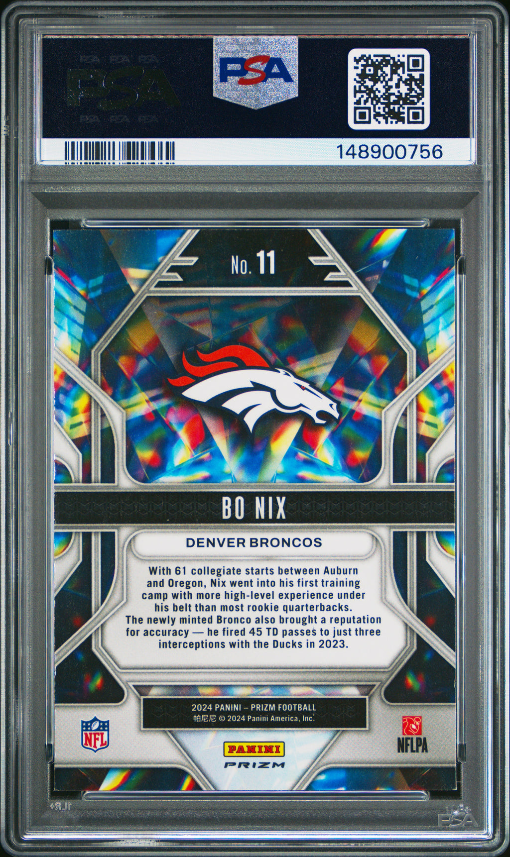 2024 Panini Prizm Prizmatic #11 Bo Nix Prizmatic-Green Wave PSA 8