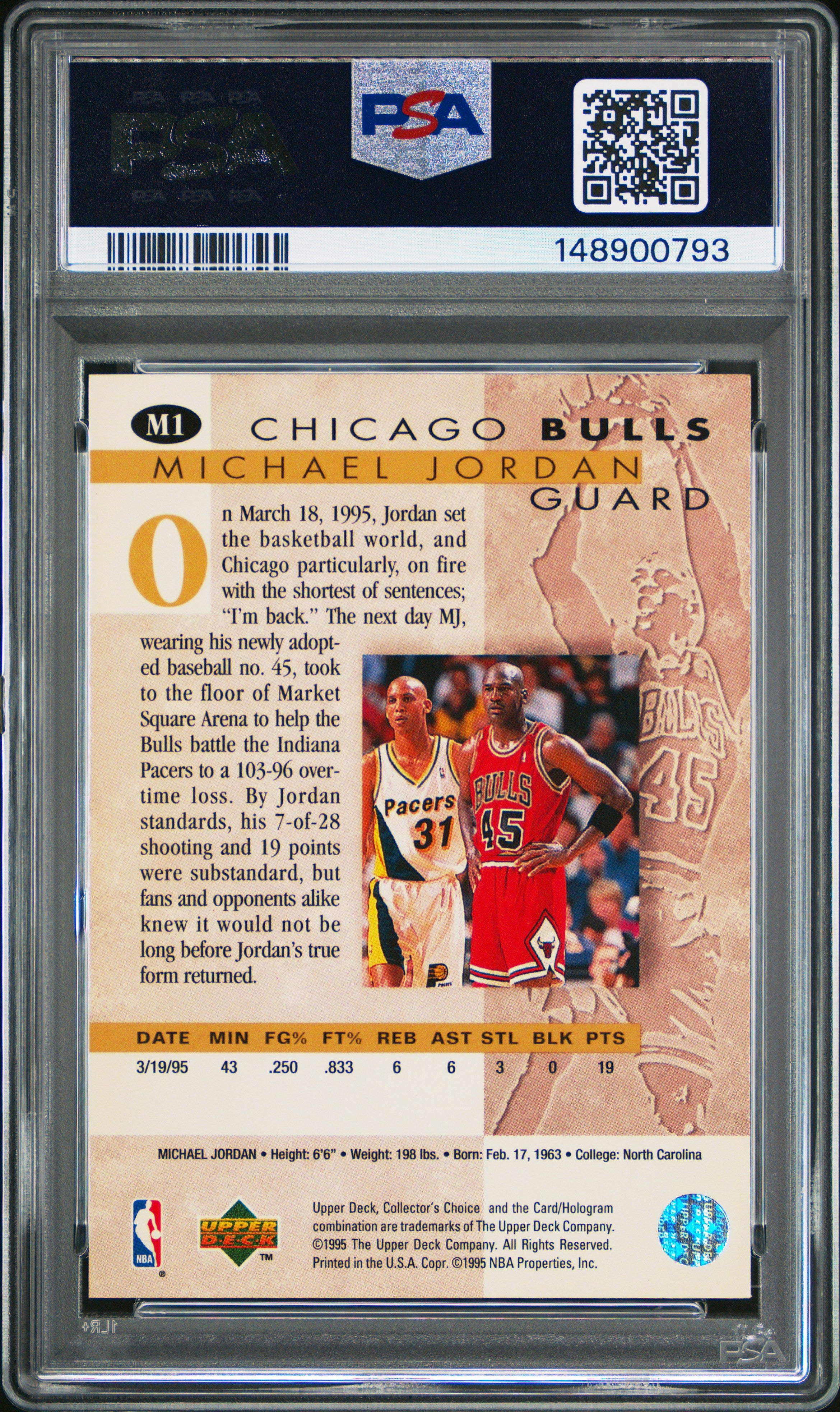 1995 Collector'S Choice Jordan-He'S Back #M1 Michael Jordan He'S Back PSA 8