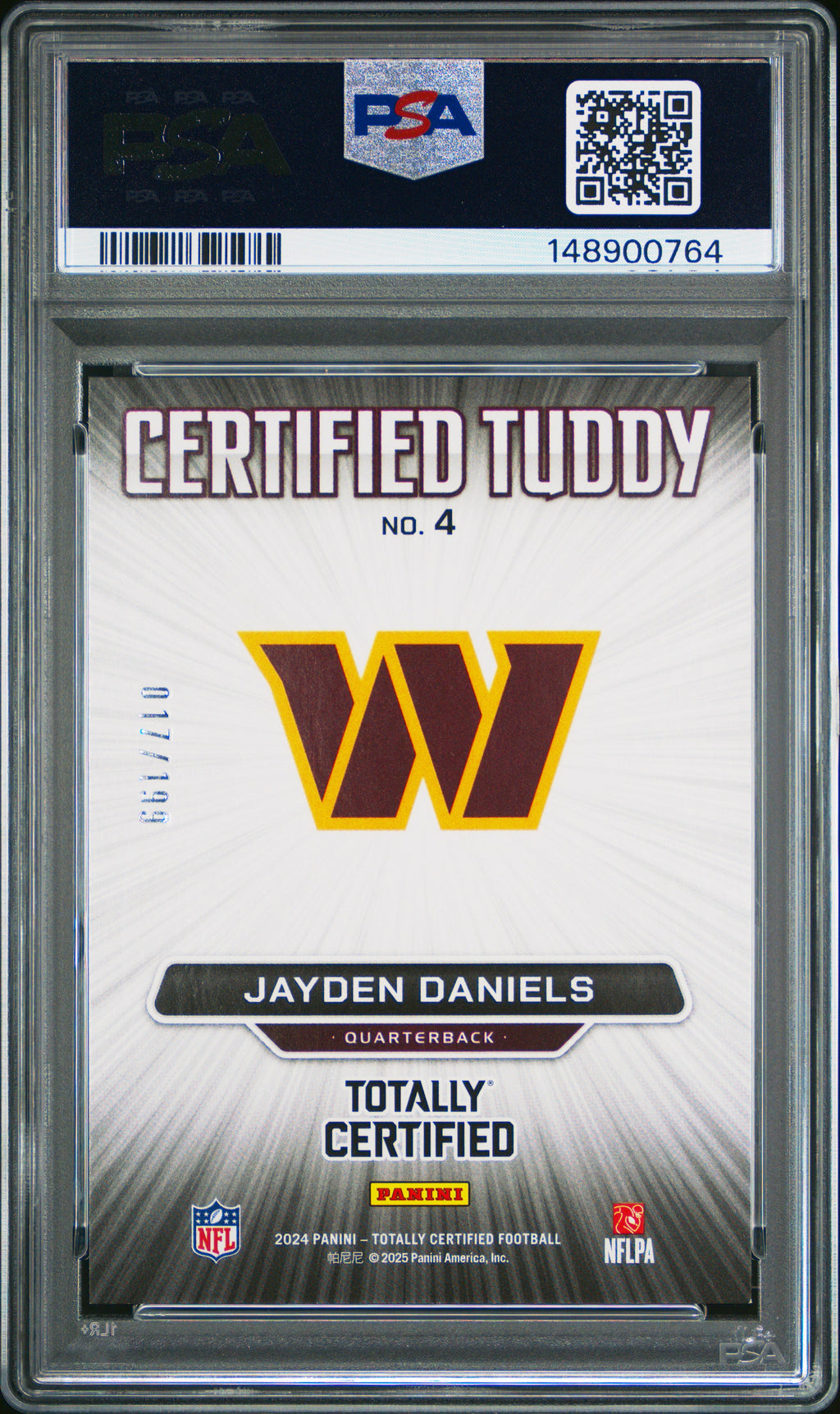 2024 Panini Totally Certified Tuddy #4 Jayden Daniels Mirror Blue PSA 8