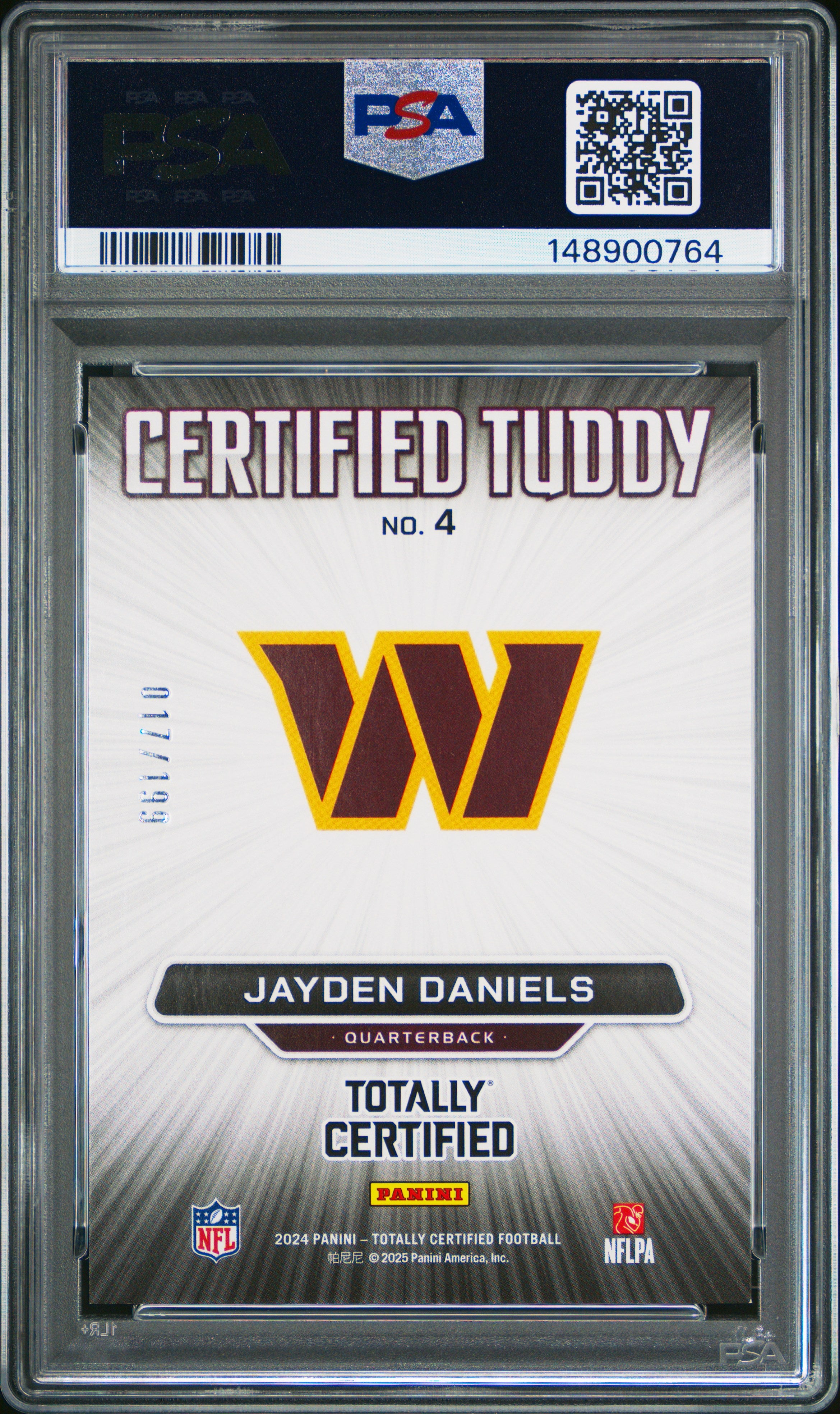 2024 Panini Totally Certified Tuddy #4 Jayden Daniels Mirror Blue PSA 8