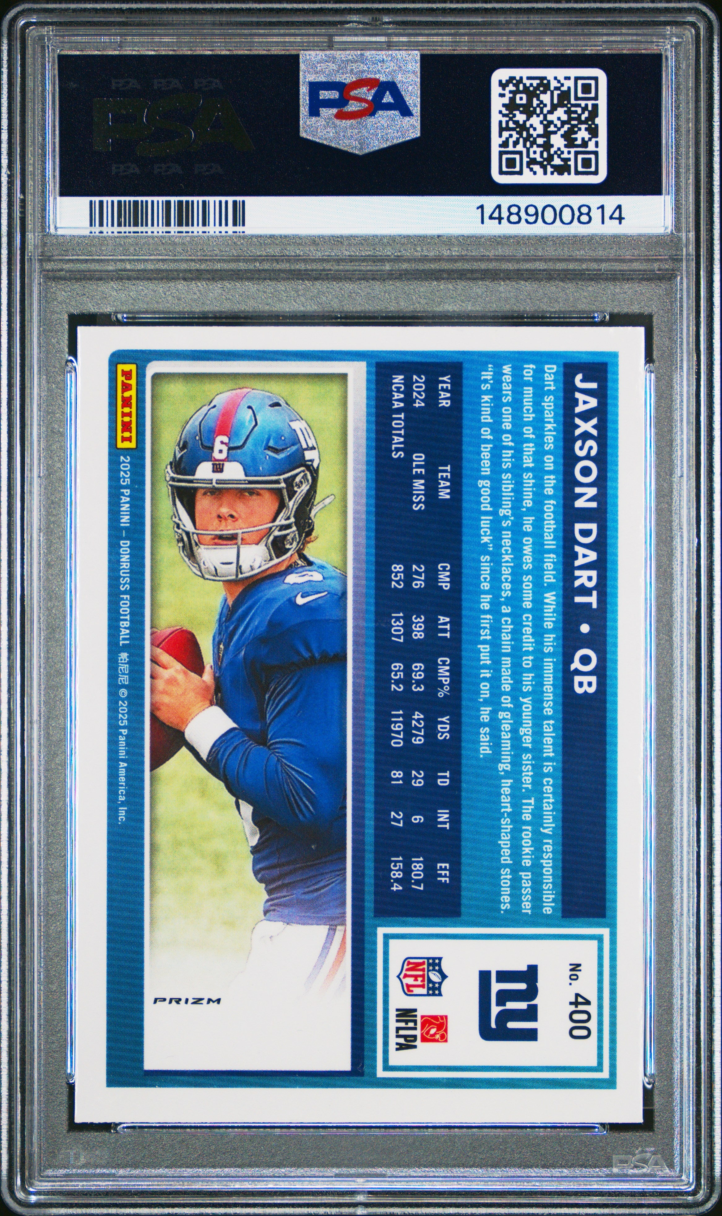 2025 Panini Donruss #400 Jaxson Dart Optic Preview-Red Pandora PSA 7