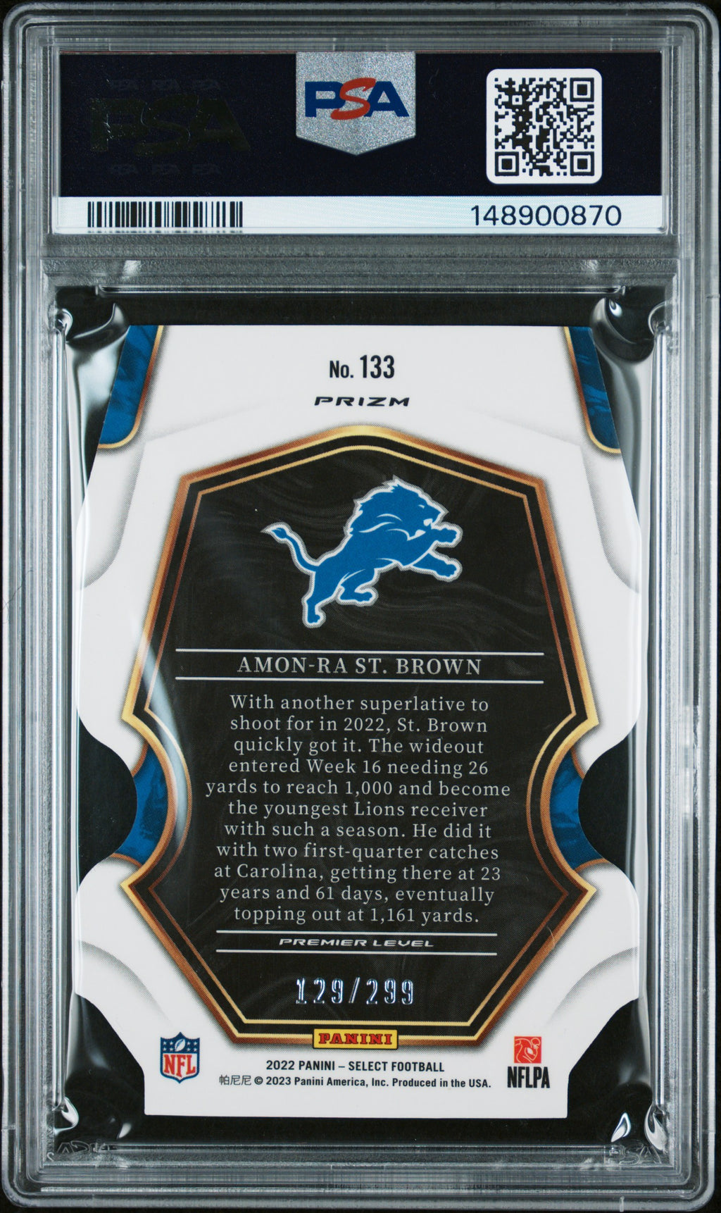 2022 Panini Select #133 Amon-Ra St. Brown Die-Cut Neon Green Prizm PSA 8