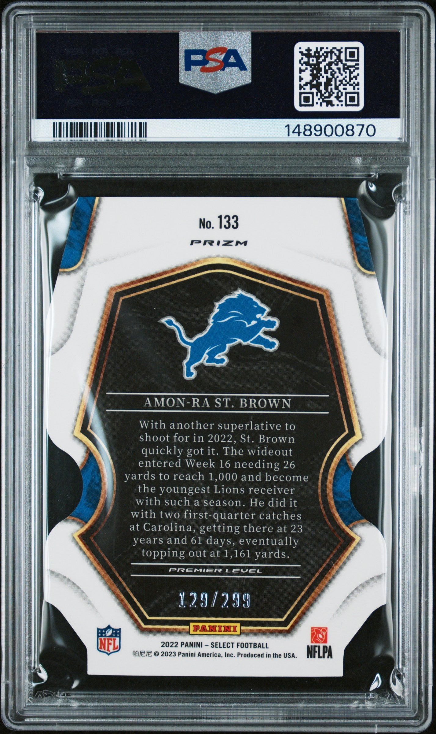 2022 Panini Select #133 Amon-Ra St. Brown Die-Cut Neon Green Prizm PSA 8