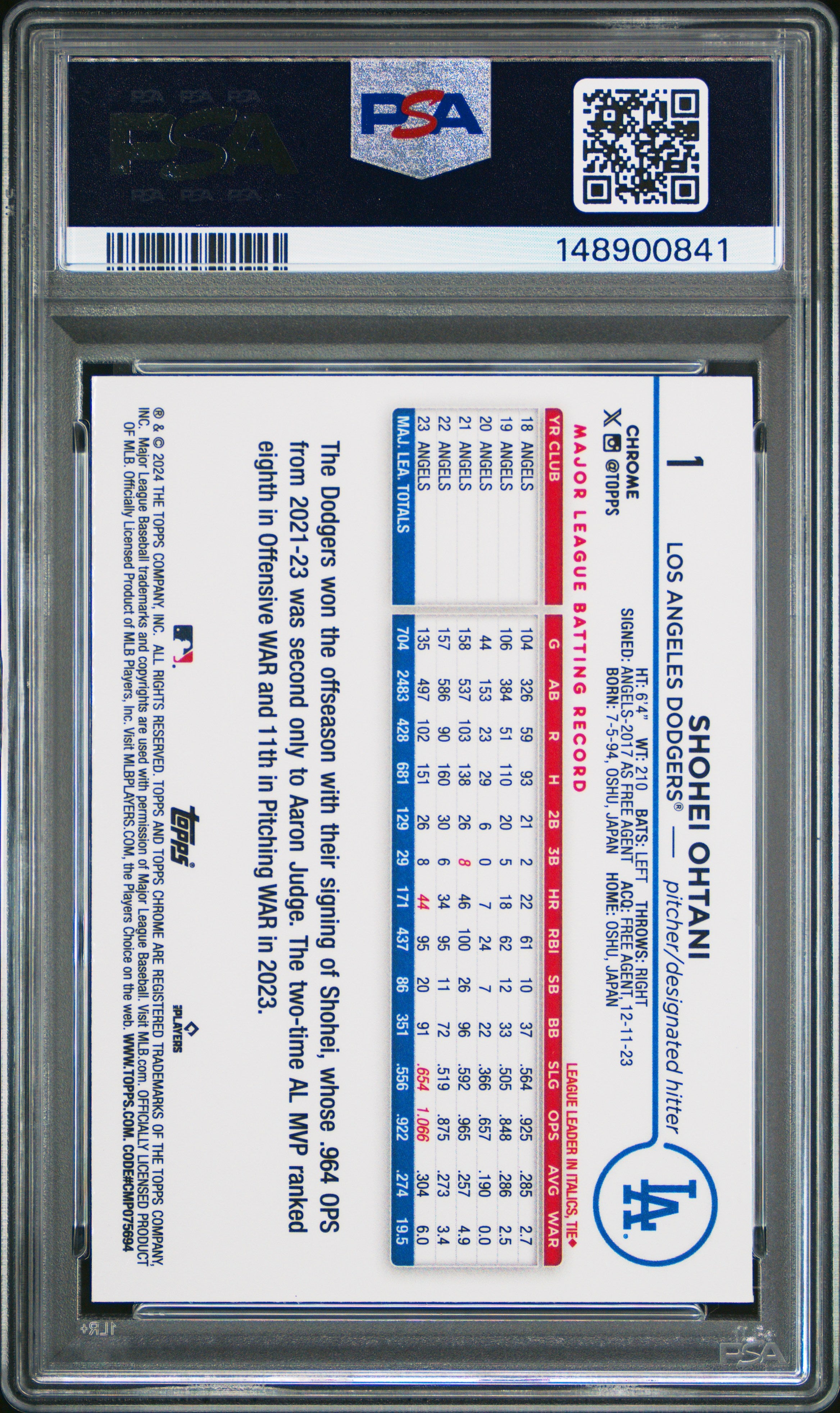 2024 Topps Chrome #1 Shohei Ohtani PSA 8