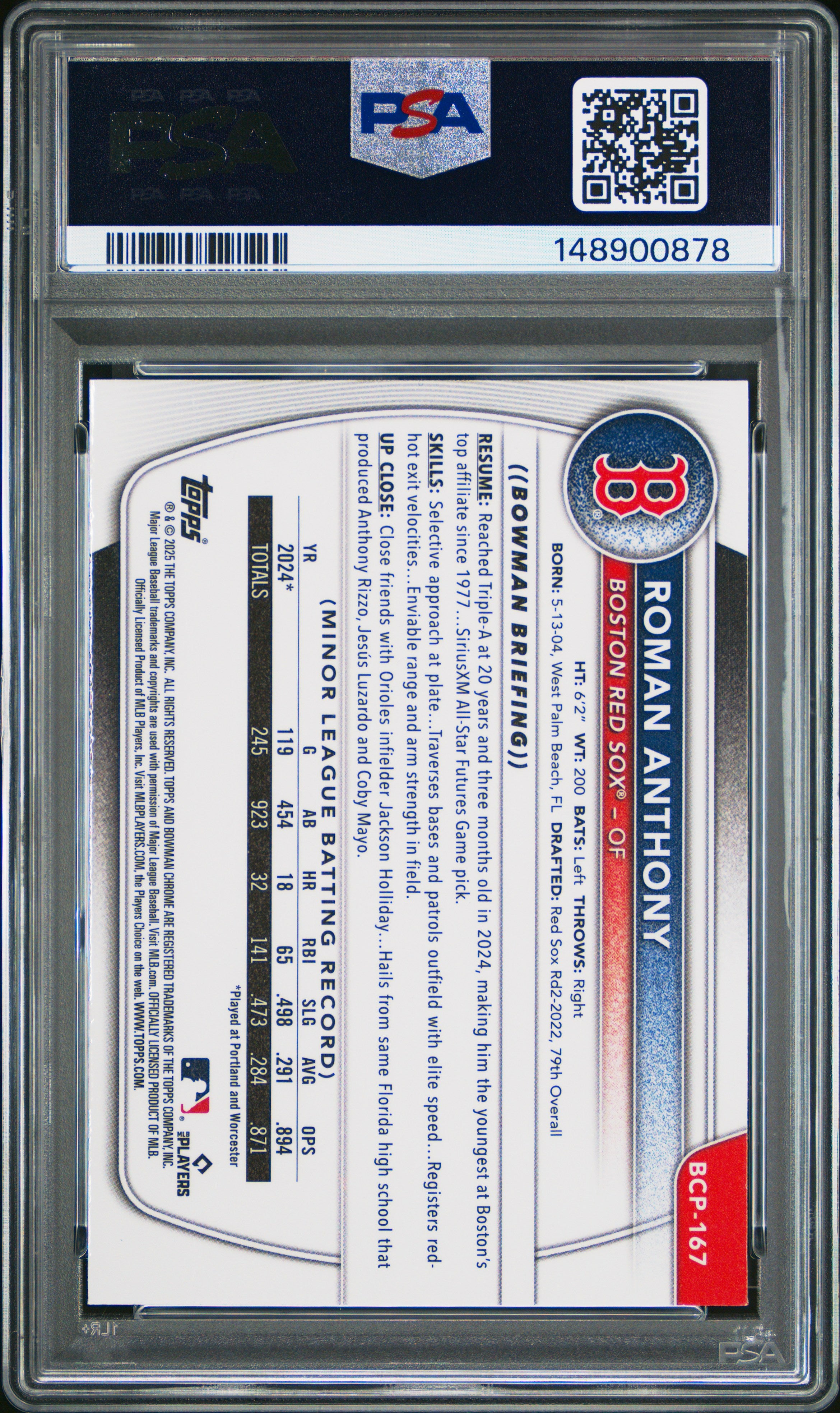 2025 Bowman Chrome Mega Box Chrome Prospects #167 Roman Anthony PSA 9