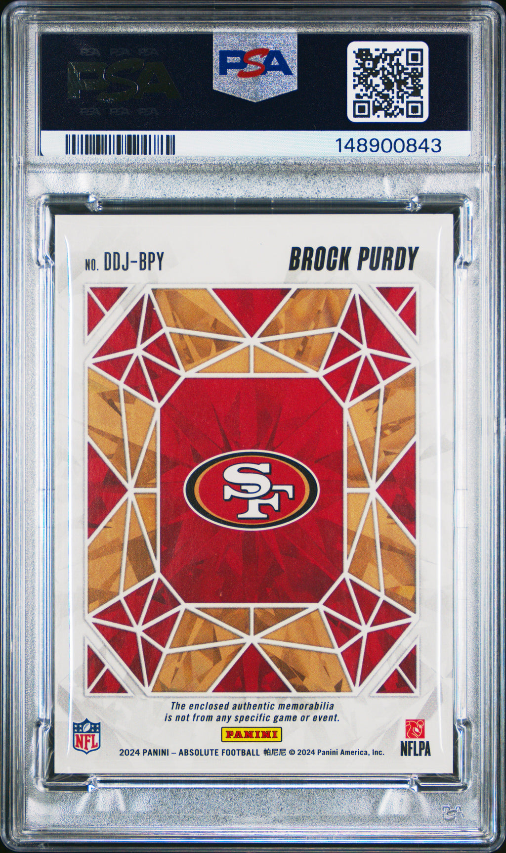 2024 Panini Absolute Draft Diamonds #DDJBPY Brock Purdy Draft -Jersey PSA 9