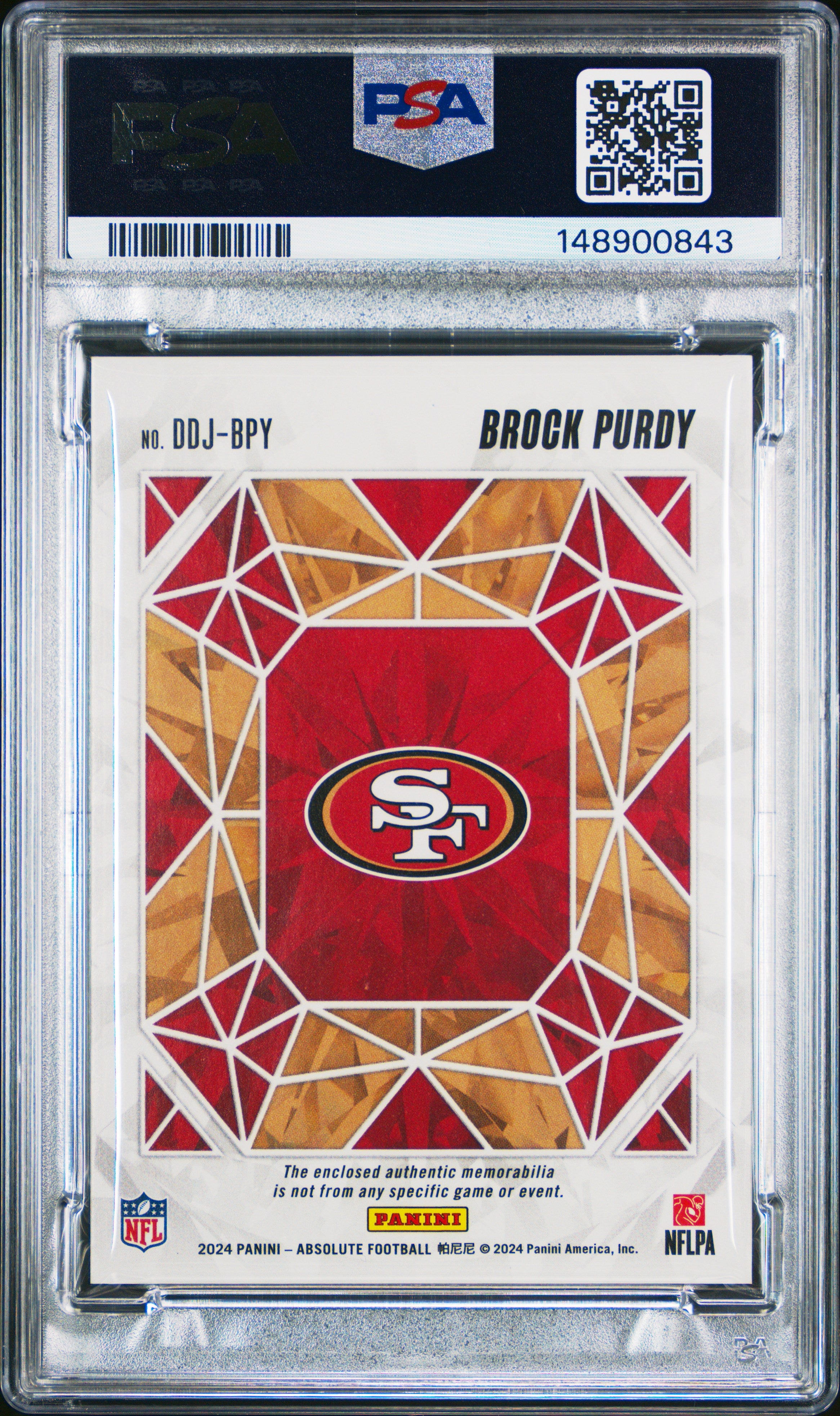 2024 Panini Absolute Draft Diamonds #DDJBPY Brock Purdy Draft -Jersey PSA 9