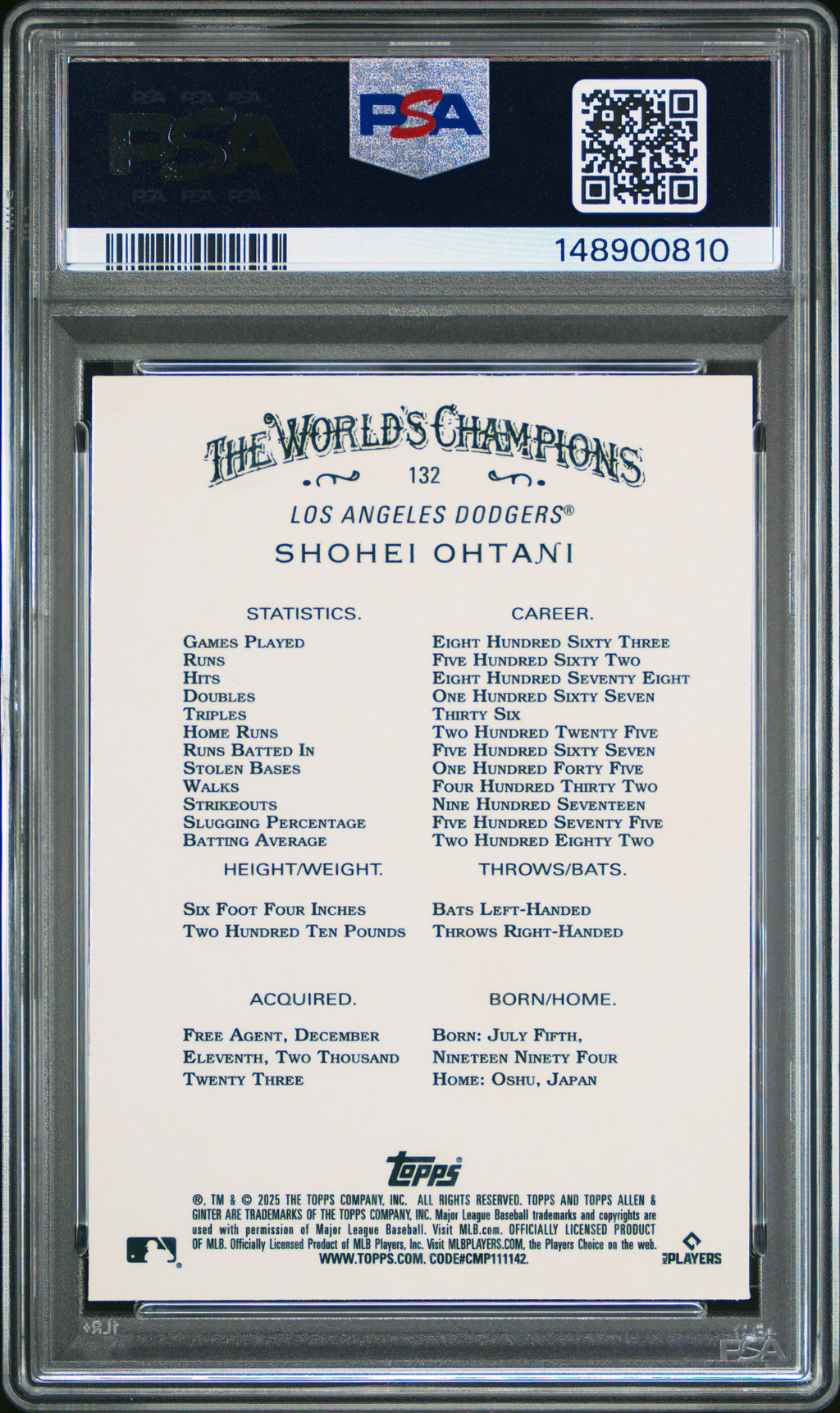 2025 Topps Allen & Ginter #132 Shohei Ohtani Chrome PSA 8