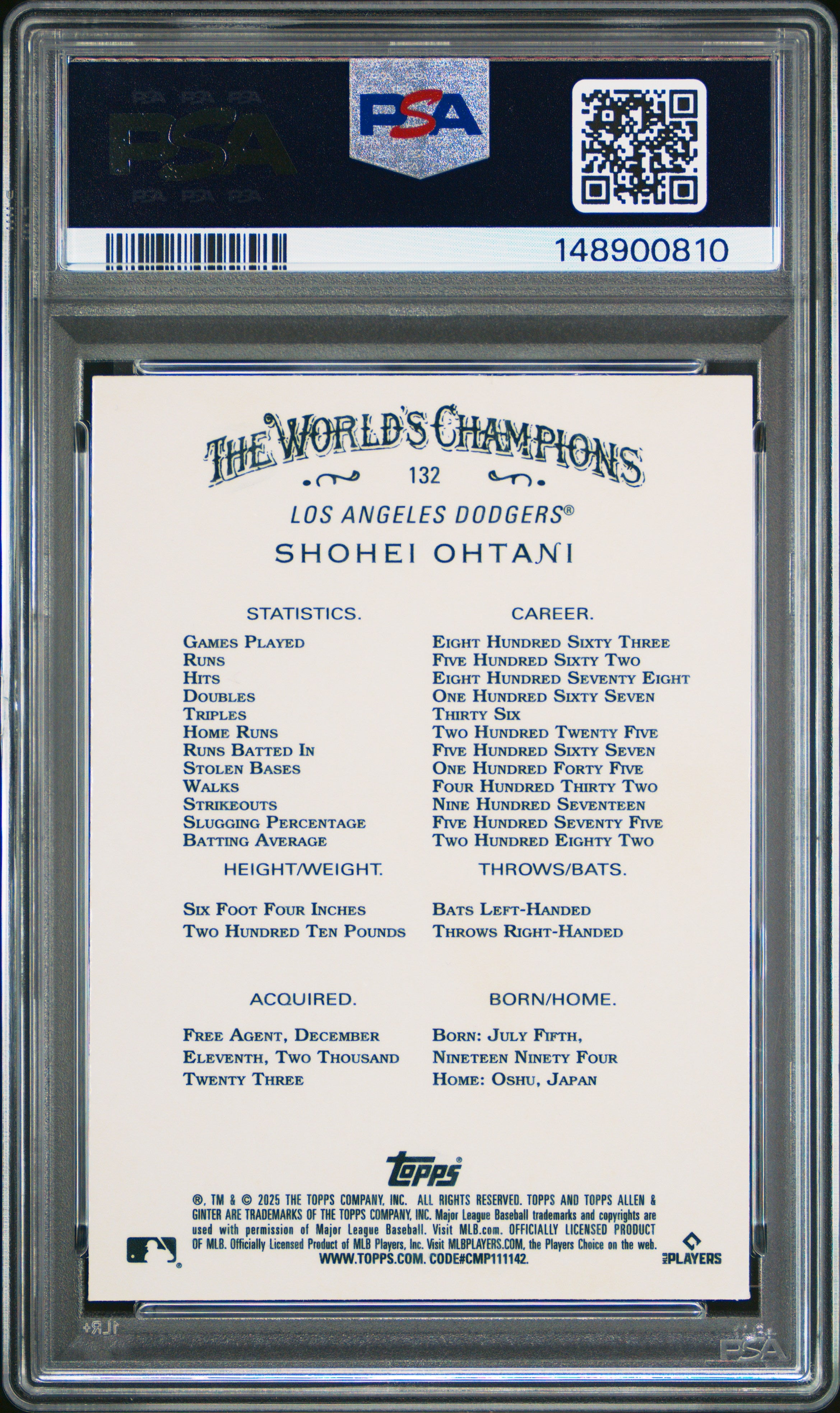 2025 Topps Allen & Ginter #132 Shohei Ohtani Chrome PSA 8