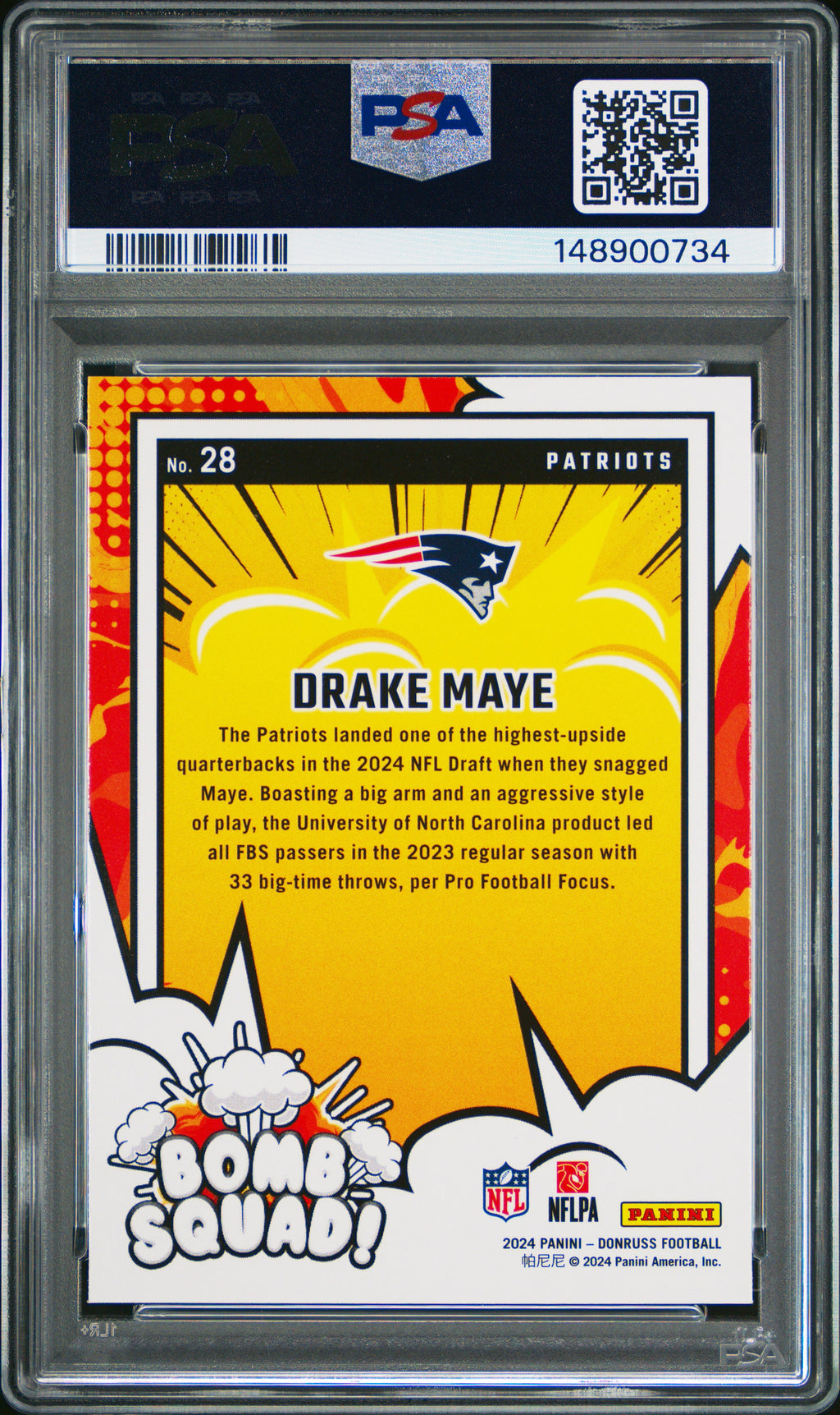 2024 Panini Donruss Bomb Squad #28 Drake Maye PSA 8