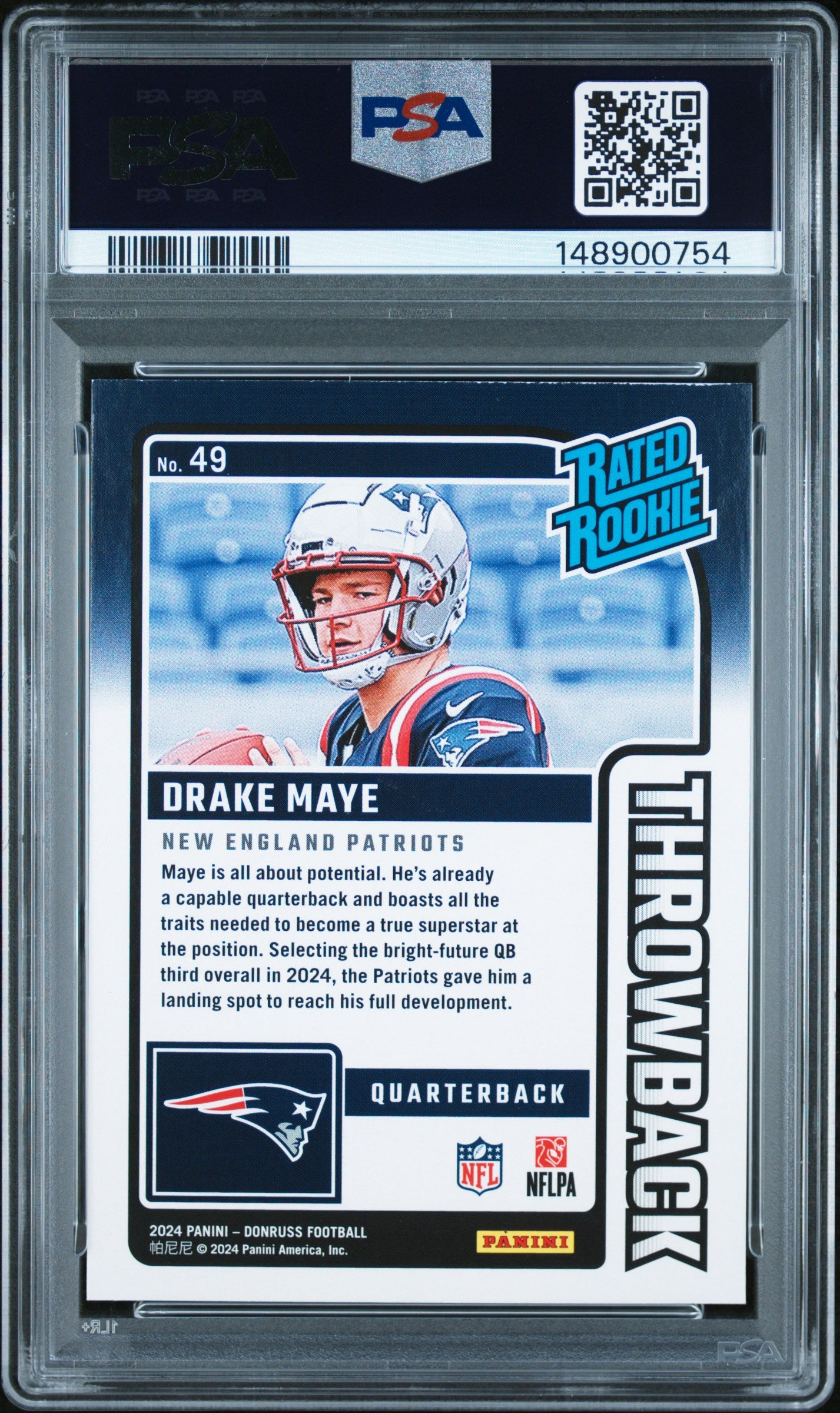 2024 Panini Donruss Rated Rookies Throwback #49 Drake Maye PSA 9