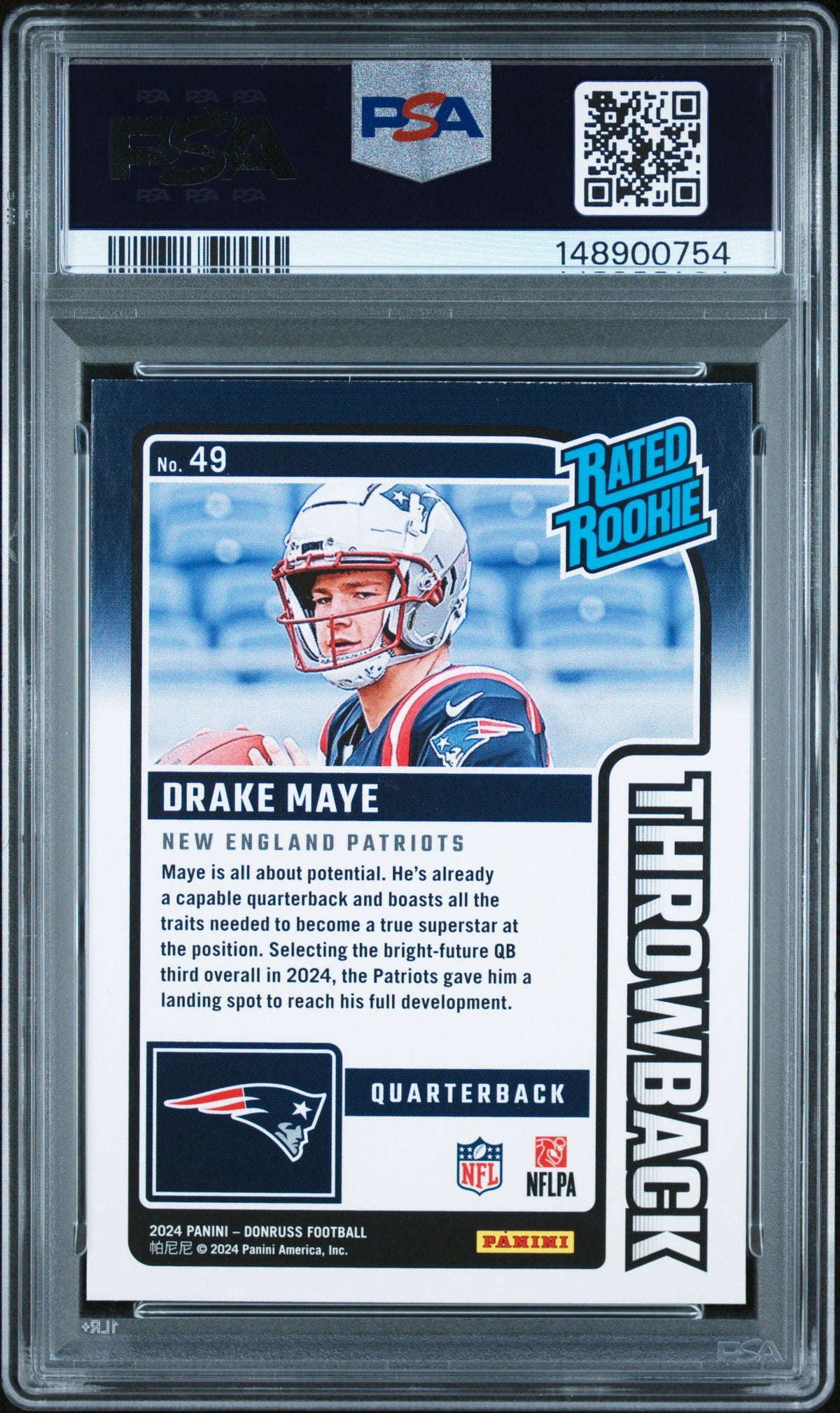 2024 Panini Donruss Rated Rookies Throwback #49 Drake Maye PSA 9