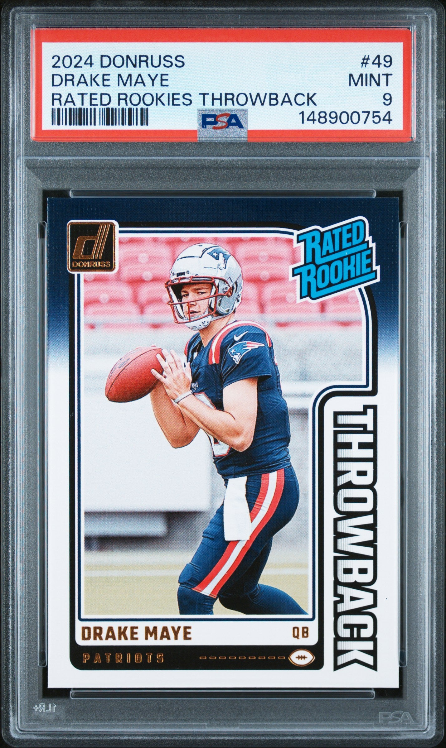 2024 Panini Donruss Rated Rookies Throwback #49 Drake Maye PSA 9