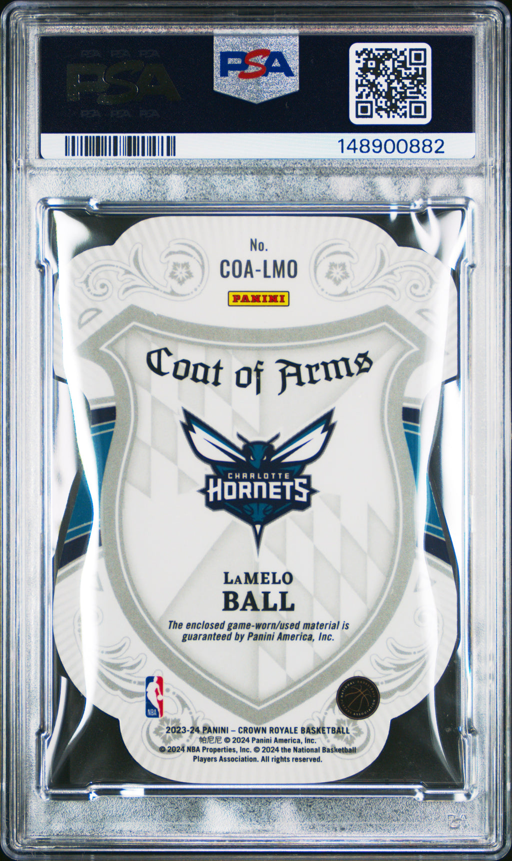 2023 Panini Crown Royale Coat Of Arms Relics #COALMO Lamelo Ball PSA 9