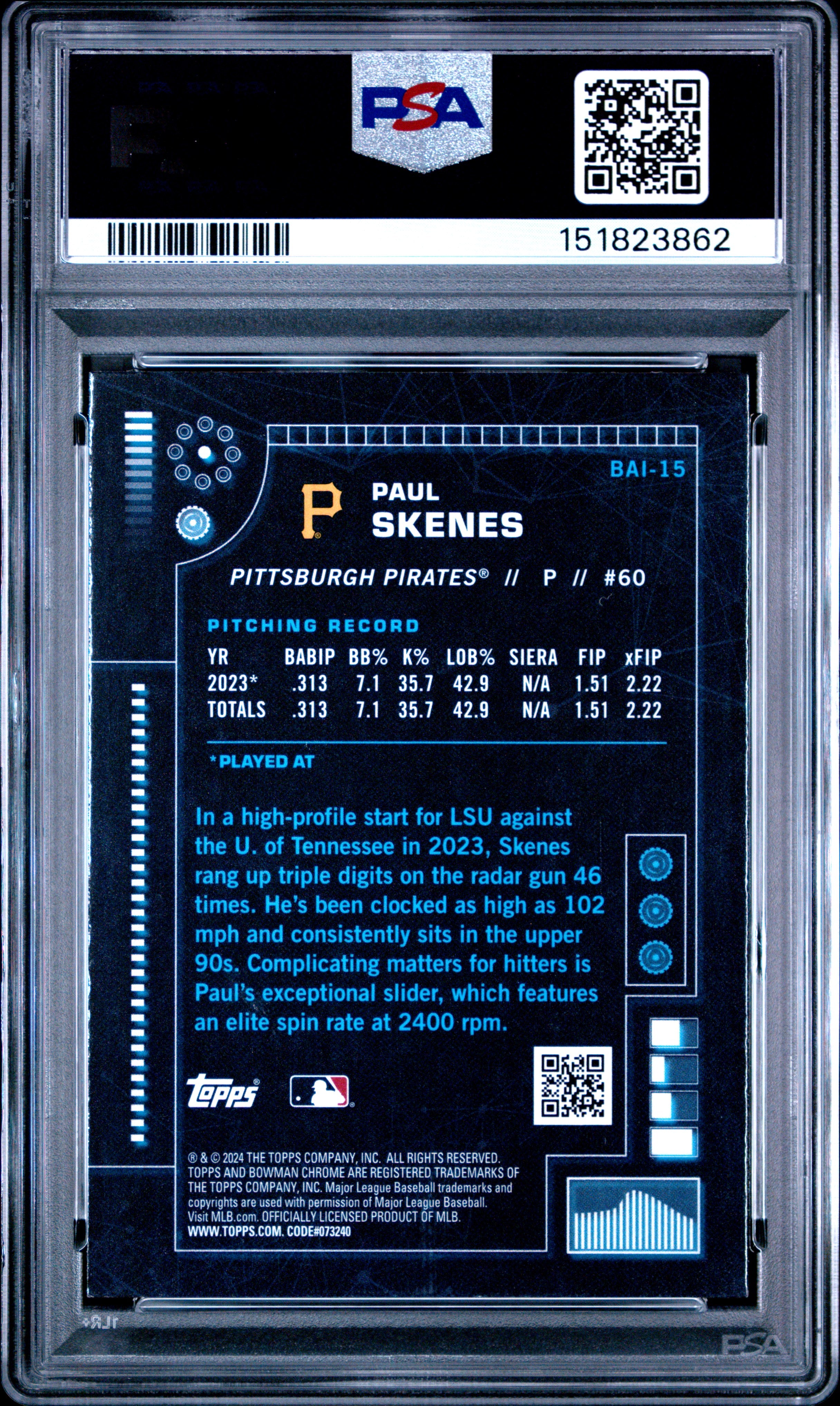 2024 Bowman Bowman Ai #BAI15 Paul Skenes PSA 9