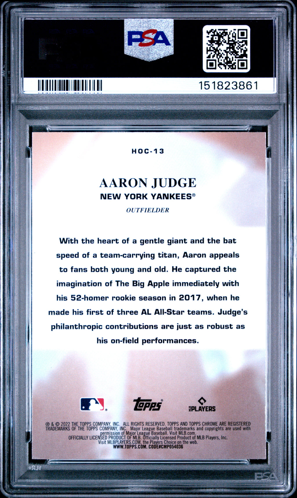 2022 Topps Chrome Heart Of The City #HOC13 Aaron Judge Heart Of The City PSA 10