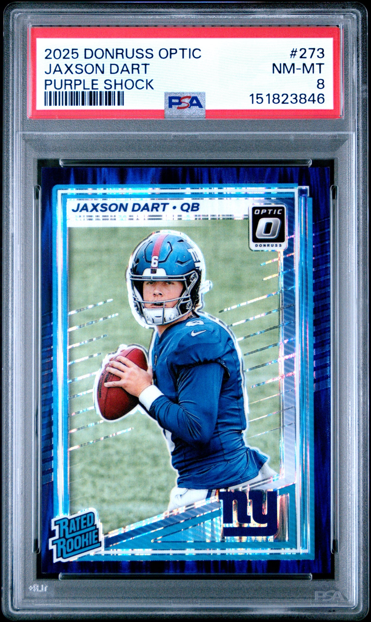 2025 Panini Donruss Optic #273 Jaxson Dart Purple Shock PSA 8