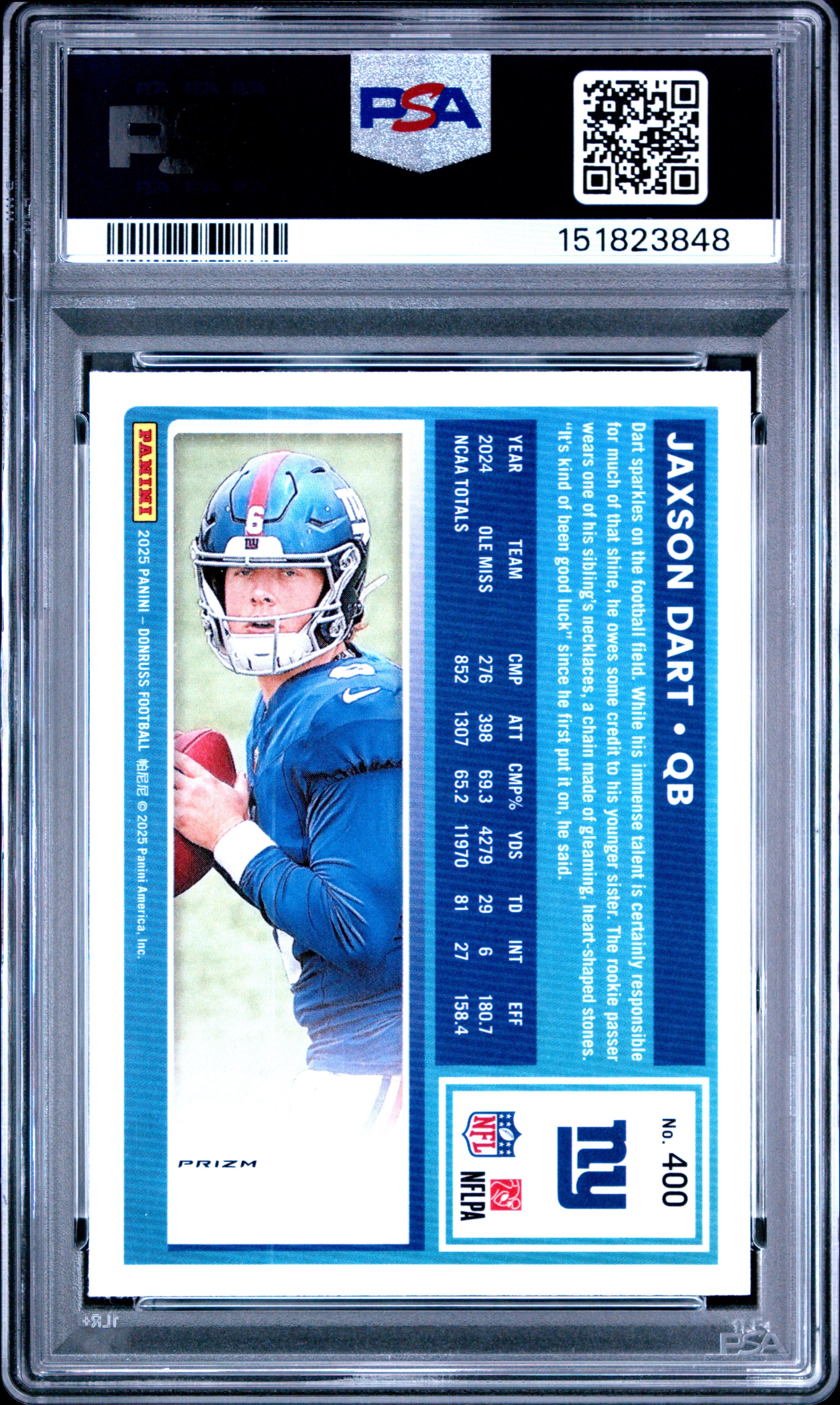 2025 Panini Donruss #400 Jaxson Dart Optic Preview-Blue Scope PSA 9